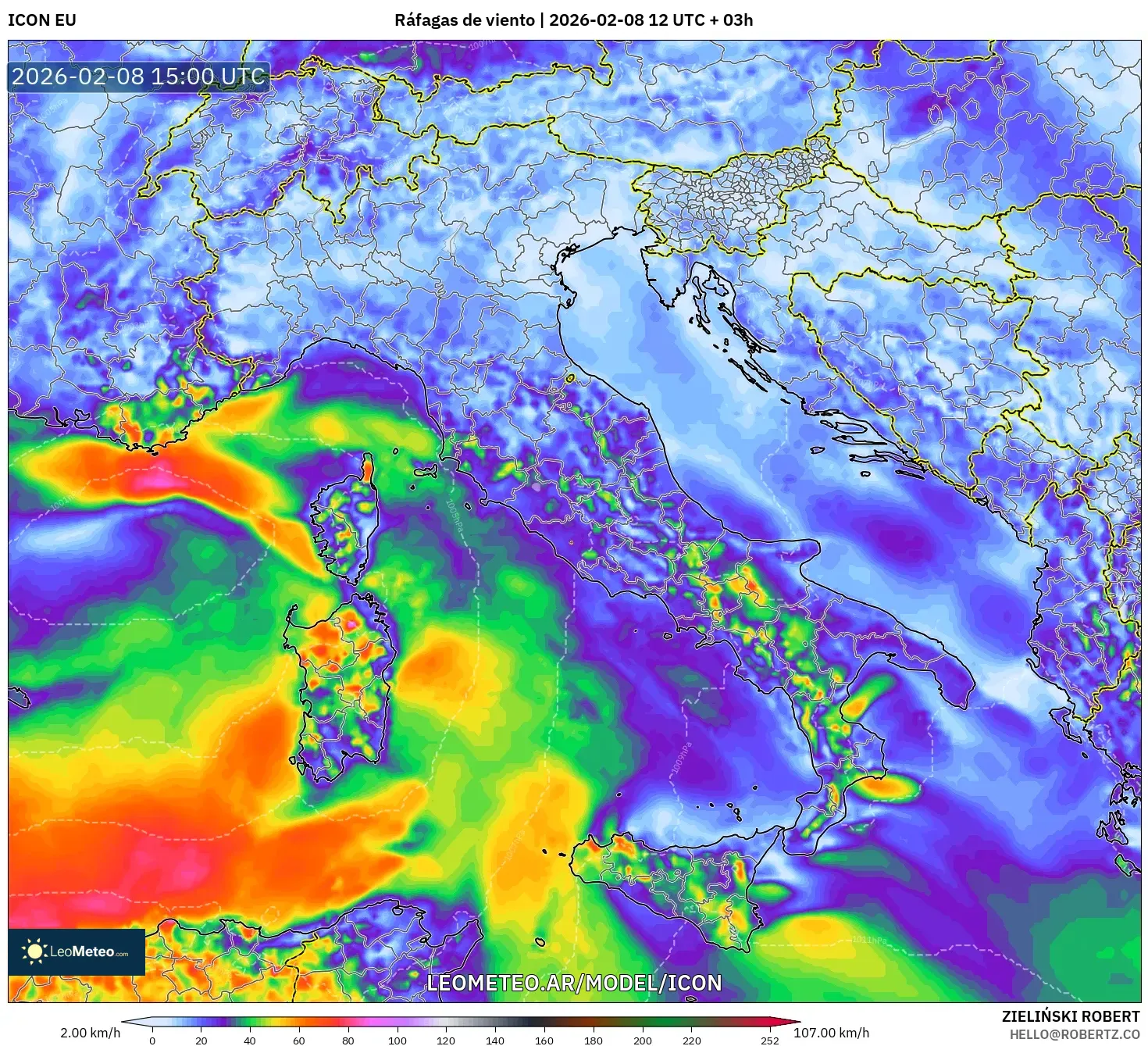 ICON model - Italia, Ráfagas de viento