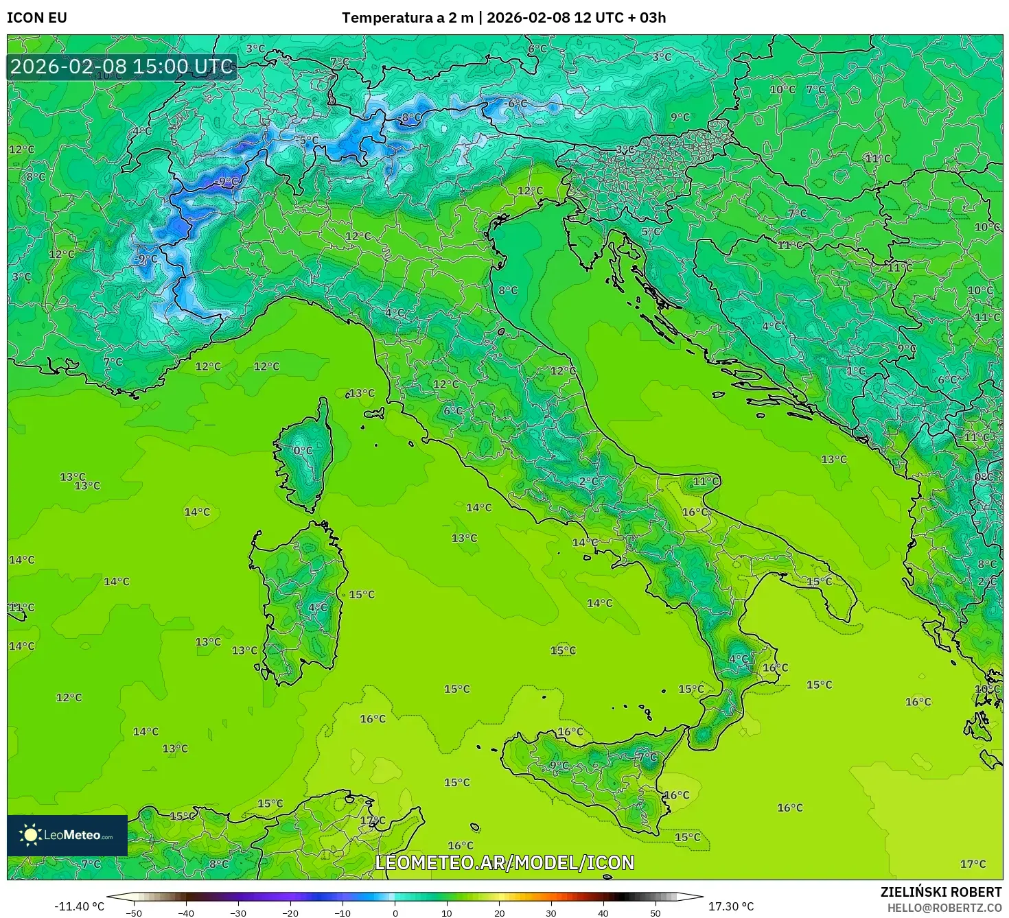 ICON model - Italia, Temperatura a 2 m