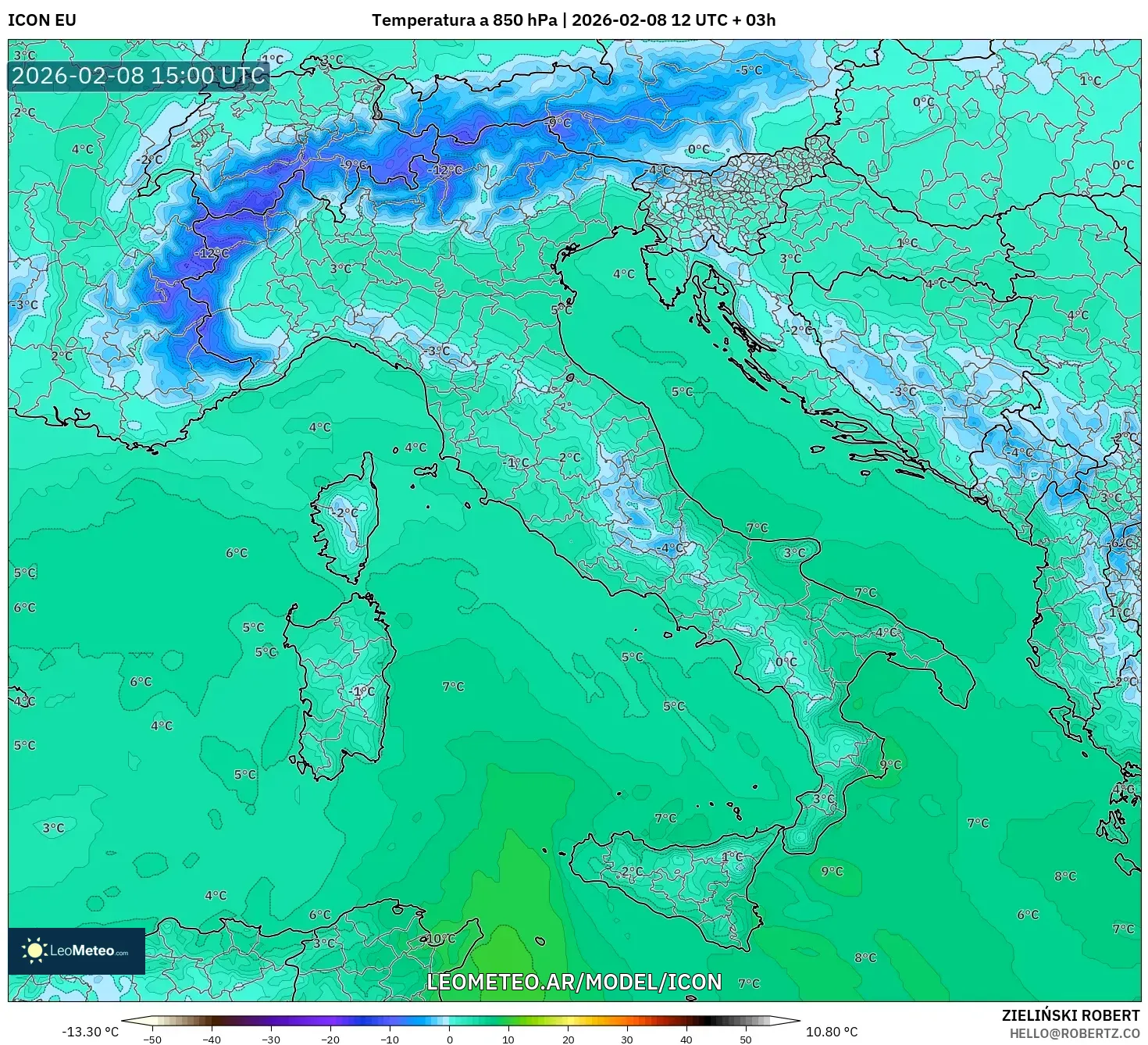 ICON model - Italia, Temperatura a 850 hPa