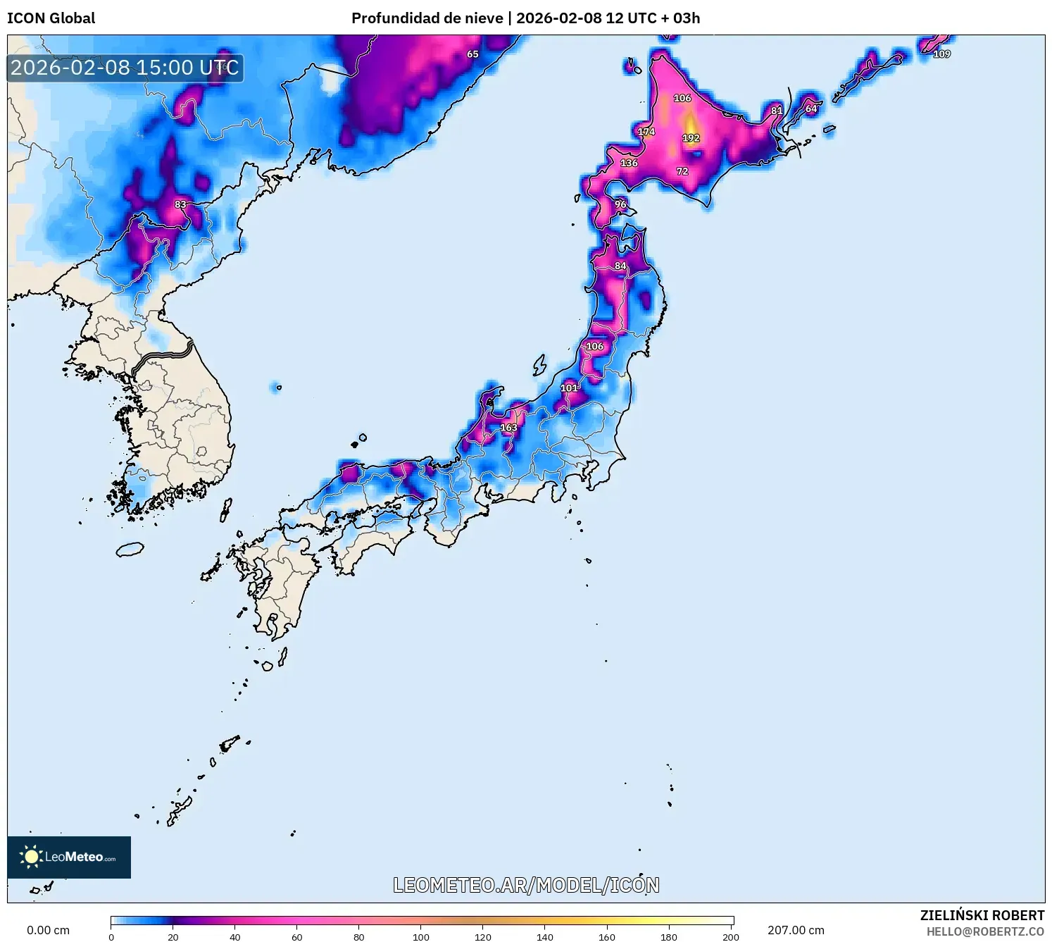 ICON model - Japón, Profundidad de nieve