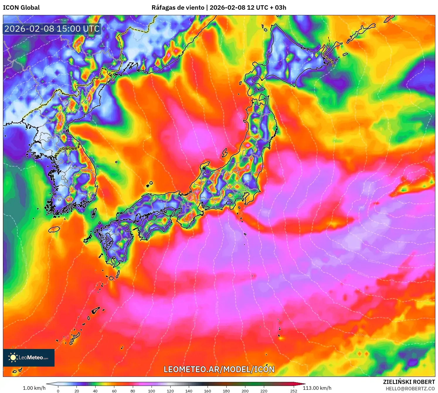 ICON model - Japón, Ráfagas de viento
