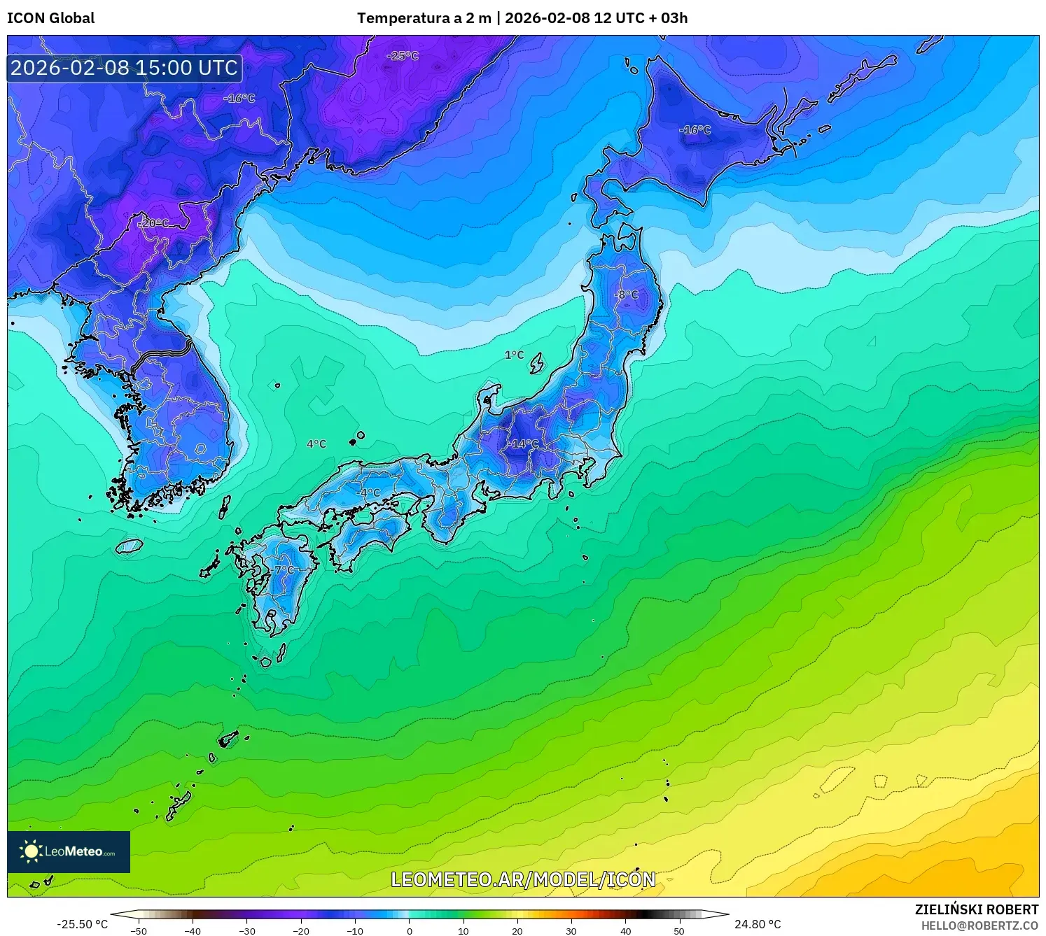 ICON model - Japón, Temperatura a 2 m
