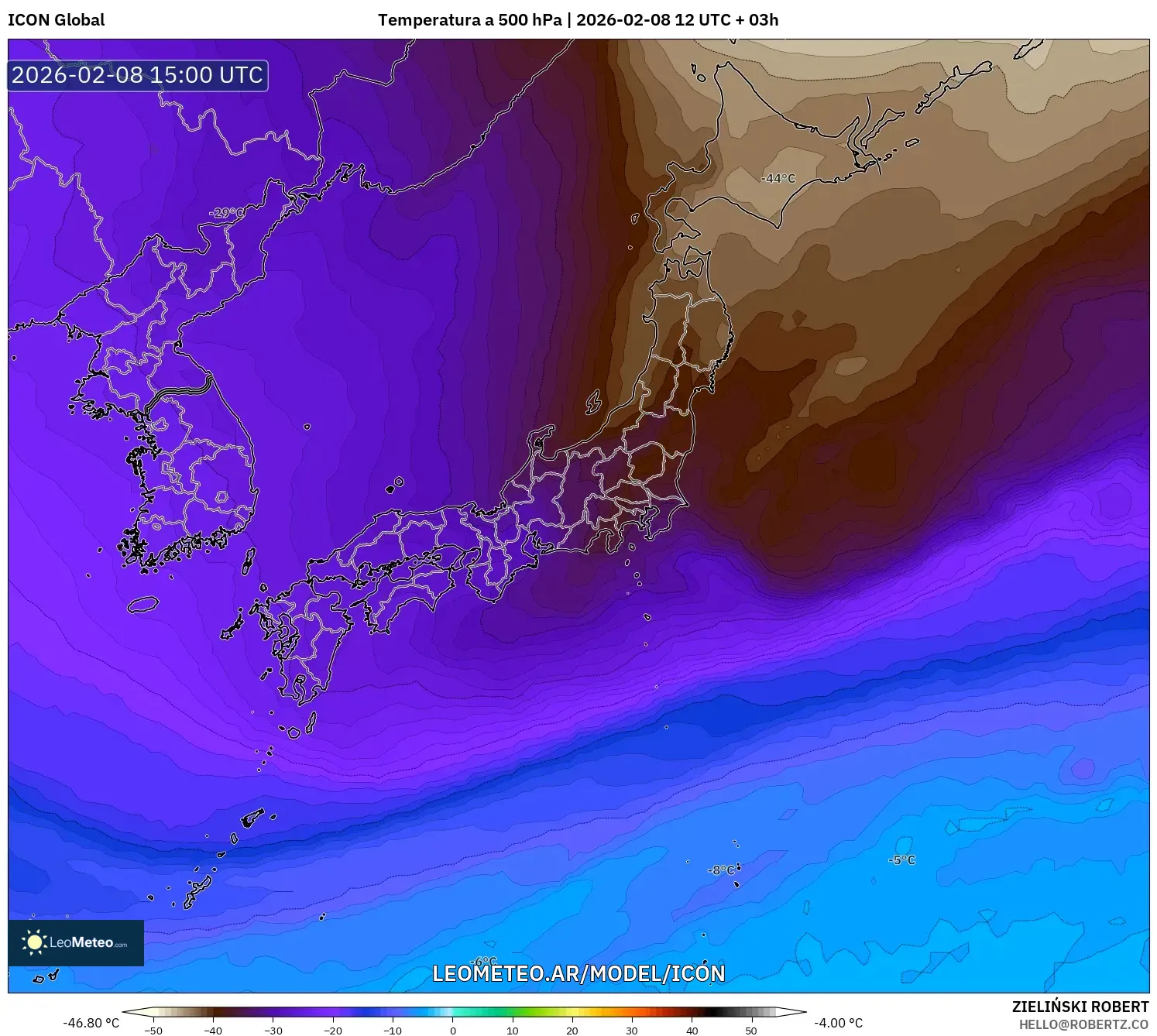 ICON model - Japón, Temperatura a 500 hPa