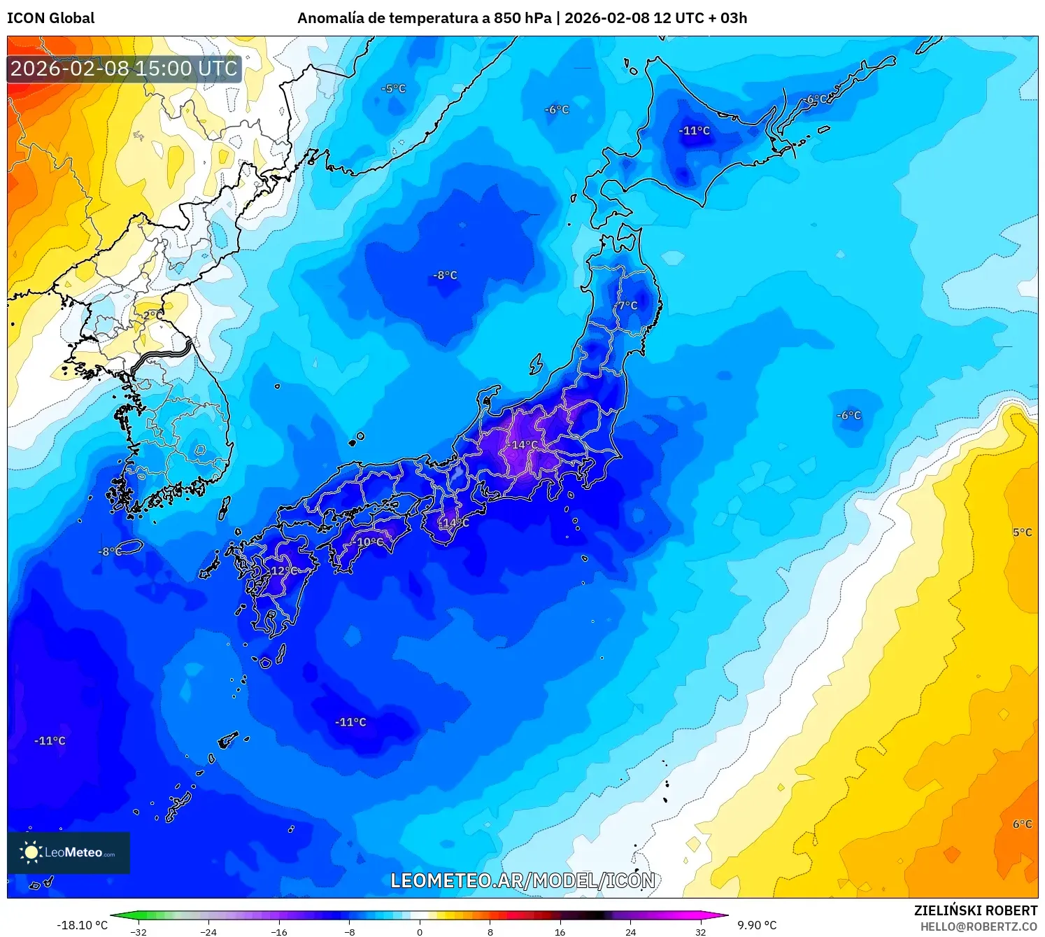 ICON model - Japón, Anomalía de temperatura a 850 hPa