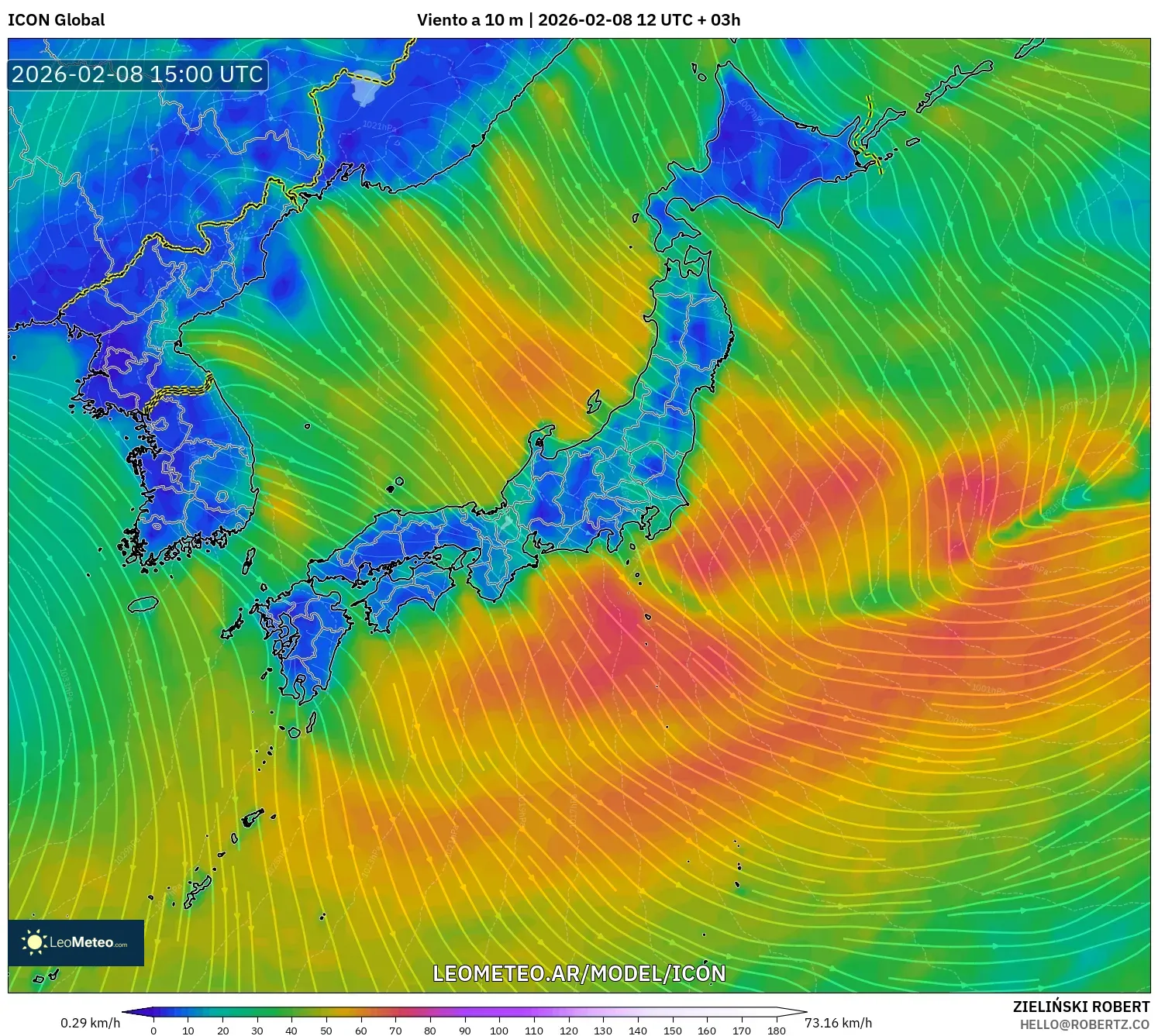 ICON model - Japón, Viento a 10 m