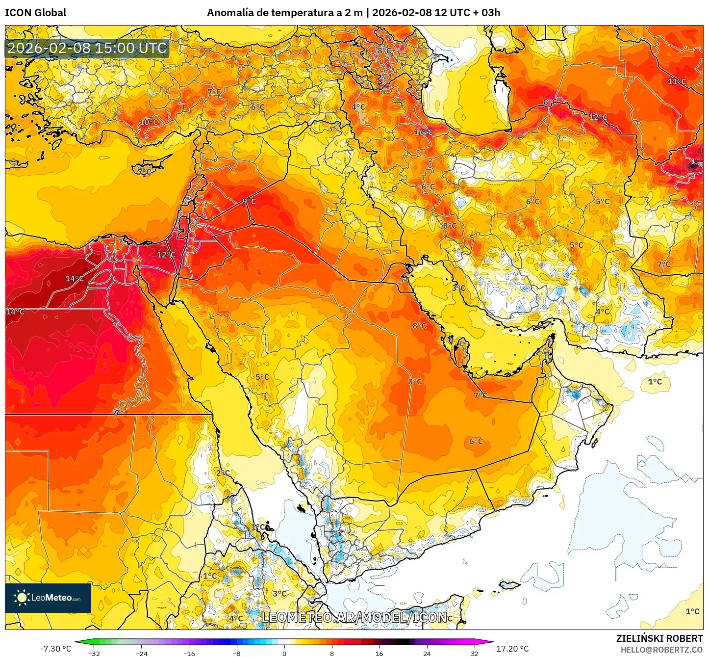 ICON model - Oriente Medio, Anomalía de temperatura a 2 m