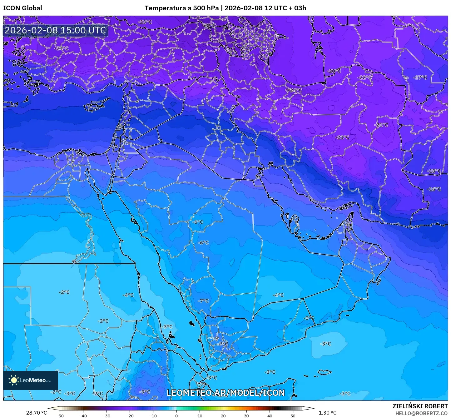 ICON model - Oriente Medio, Temperatura a 500 hPa