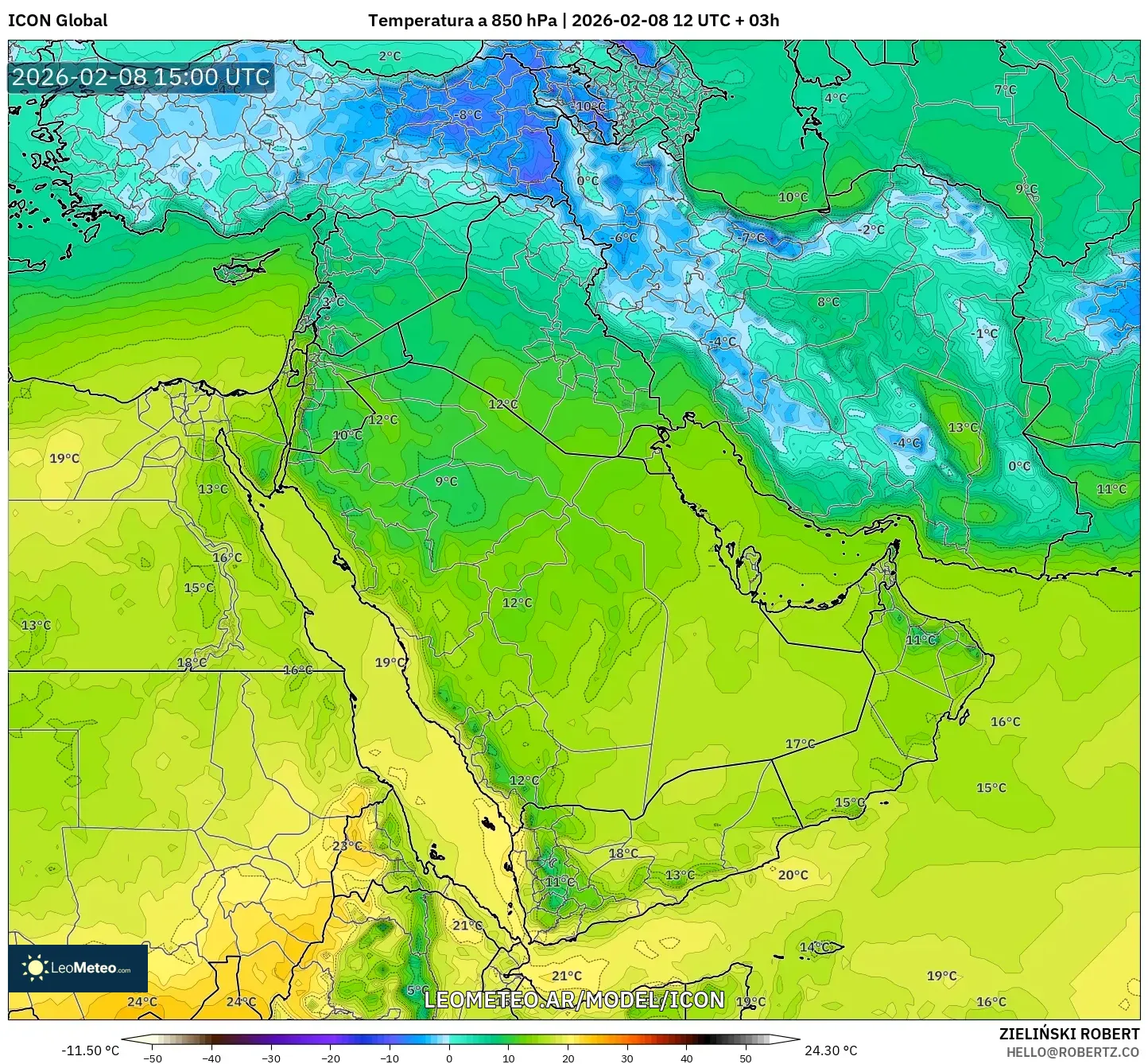 ICON model - Oriente Medio, Temperatura a 850 hPa