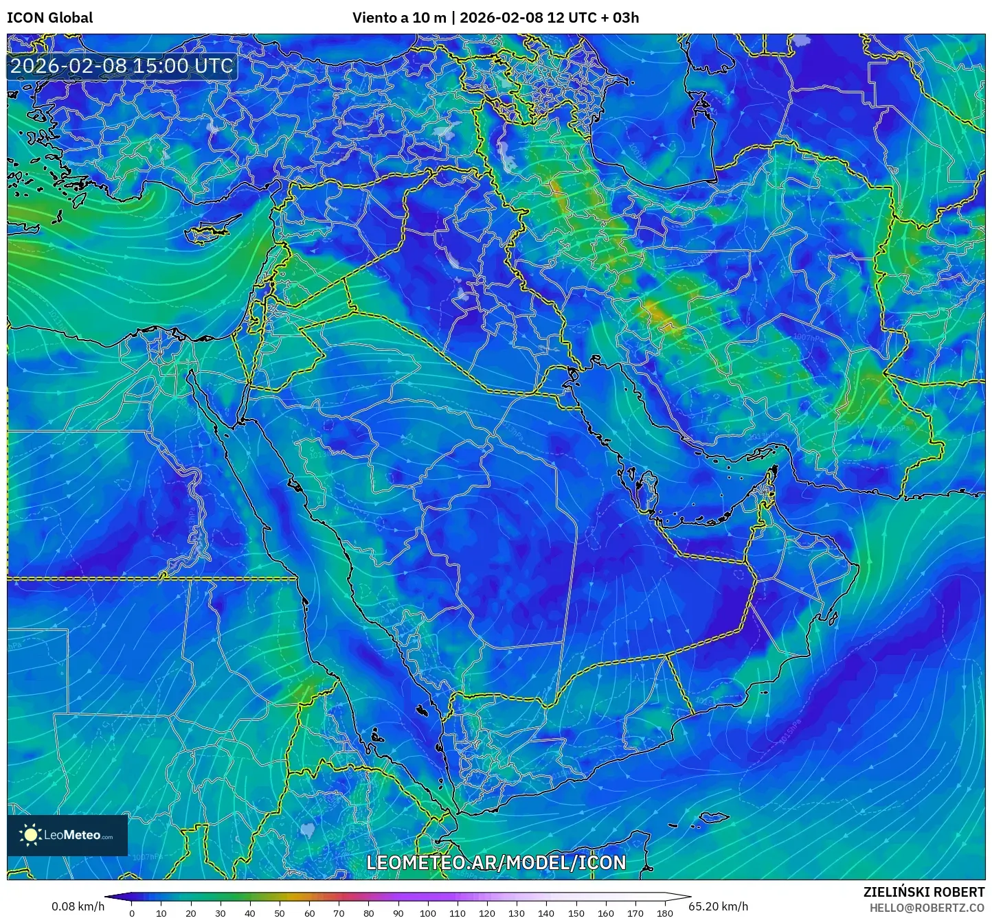 ICON model - Oriente Medio, Viento a 10 m