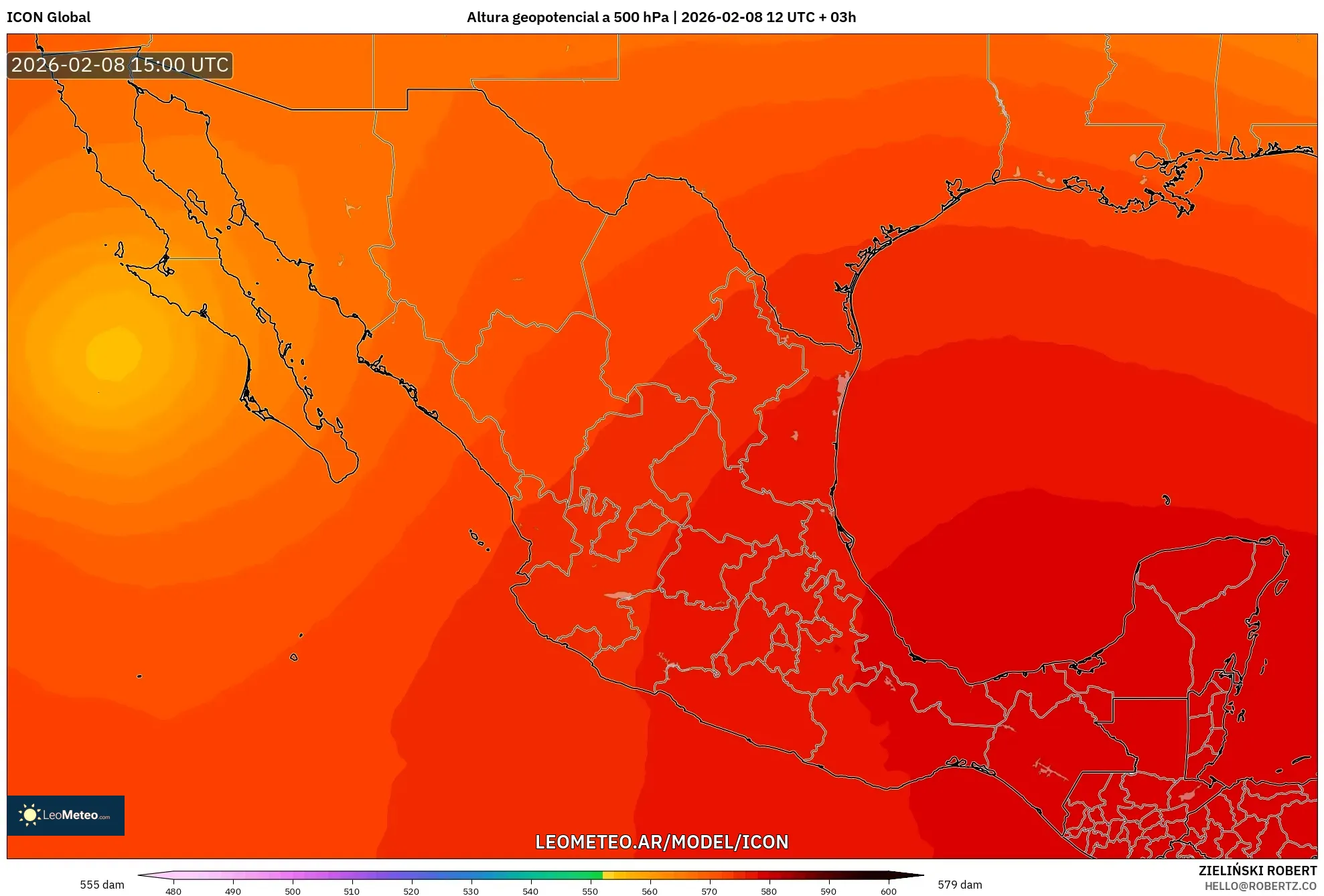 ICON model - México, Altura geopotencial a 500 hPa