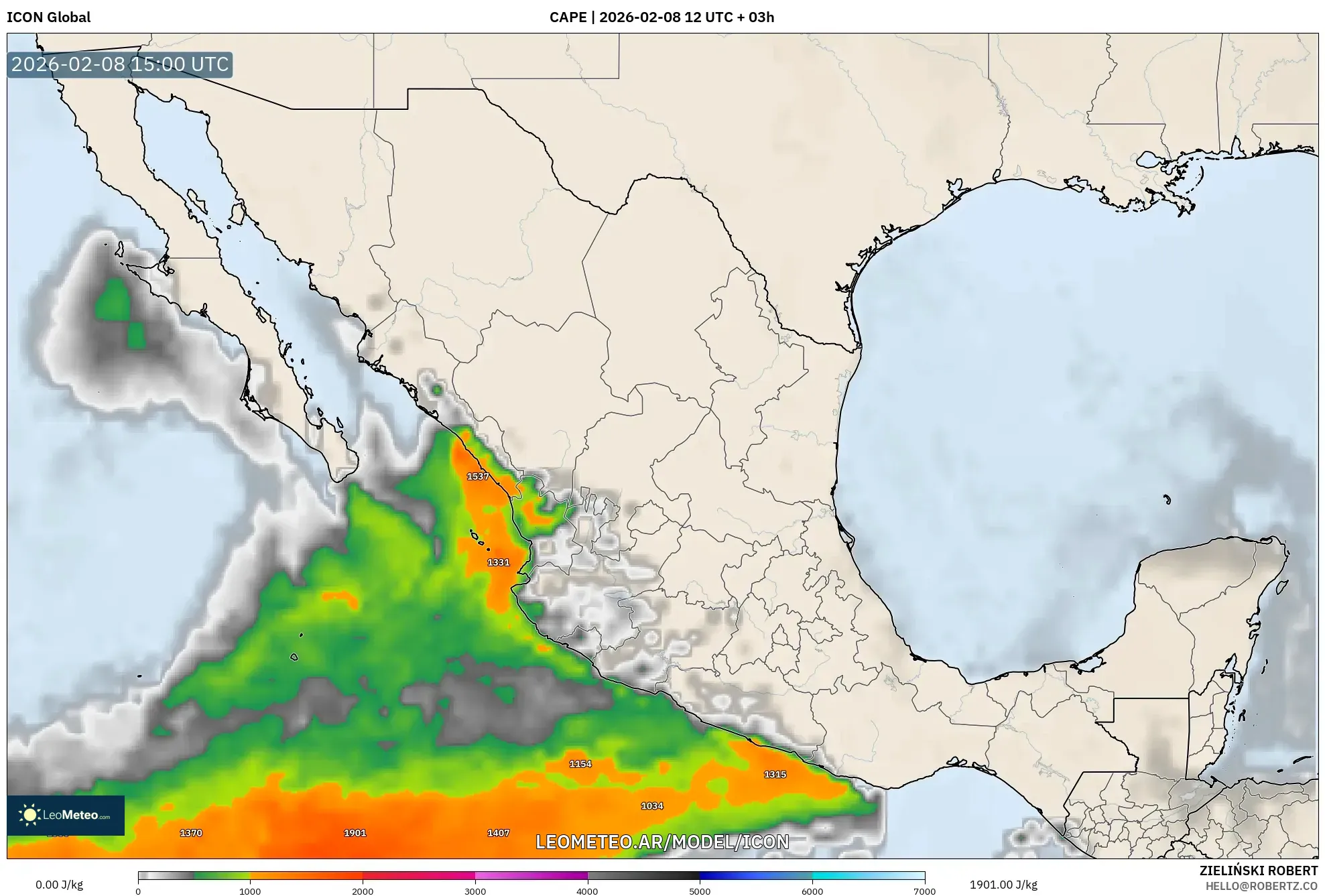 ICON model - México, CAPE