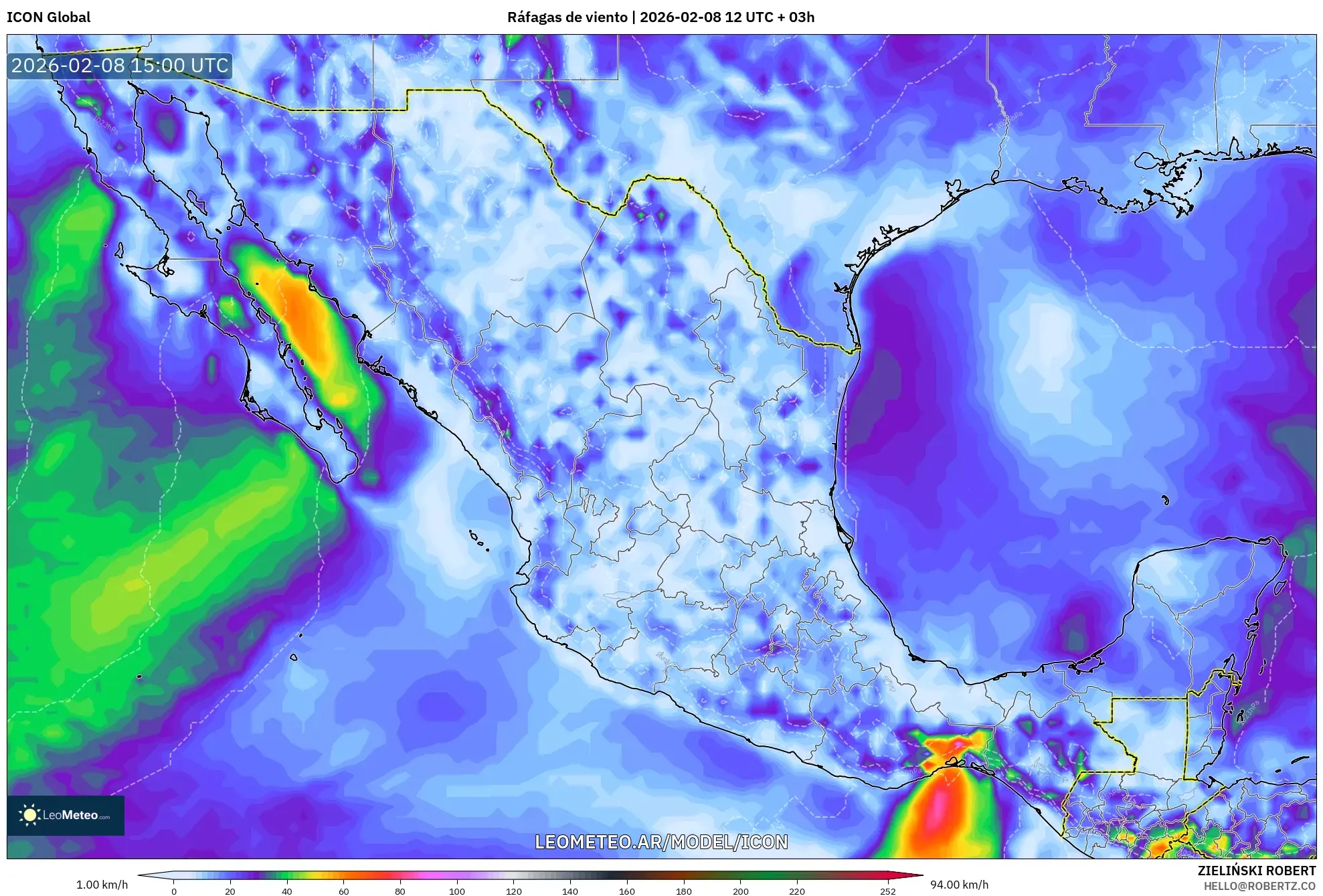 ICON model - México, Ráfagas de viento