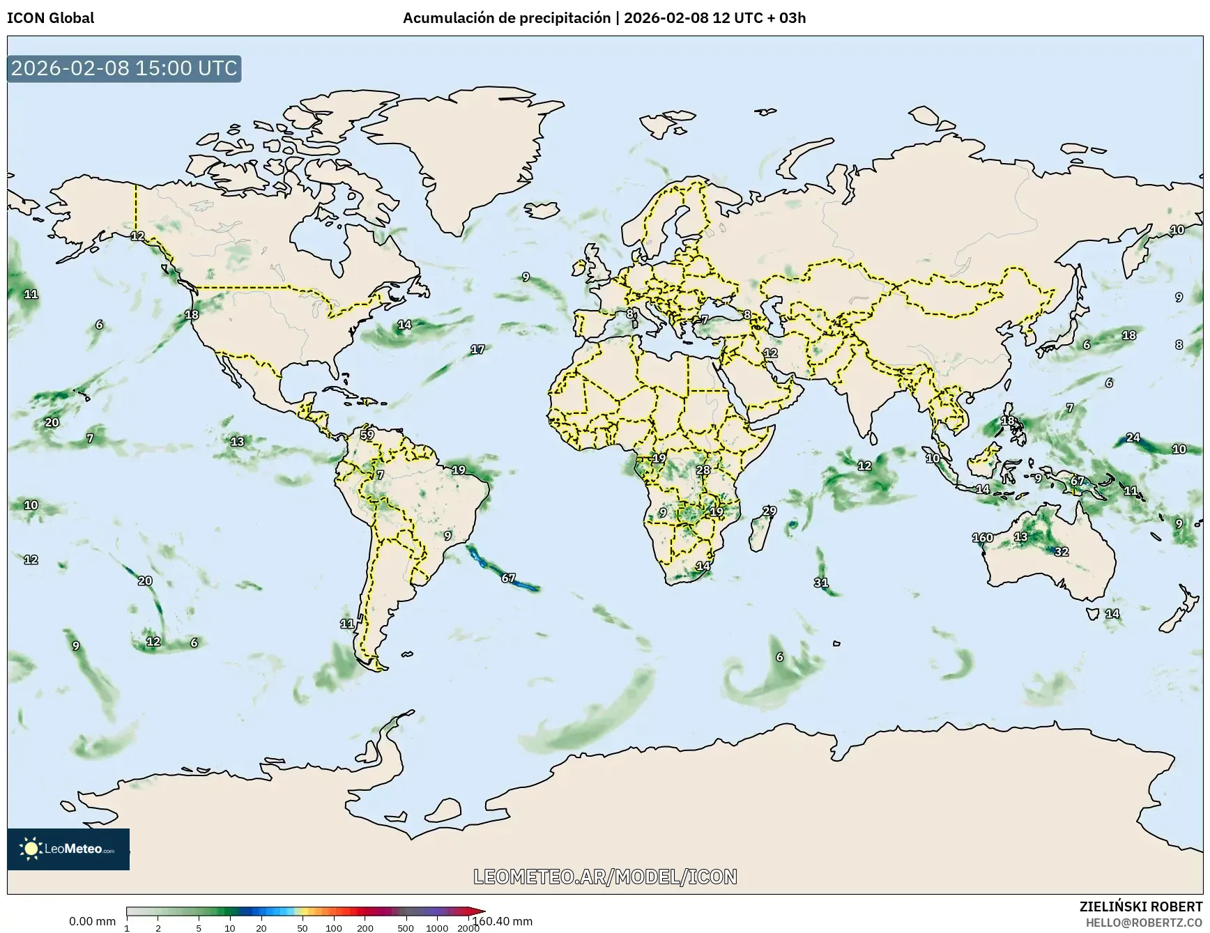 ICON model - Mundo, Acumulación de precipitación