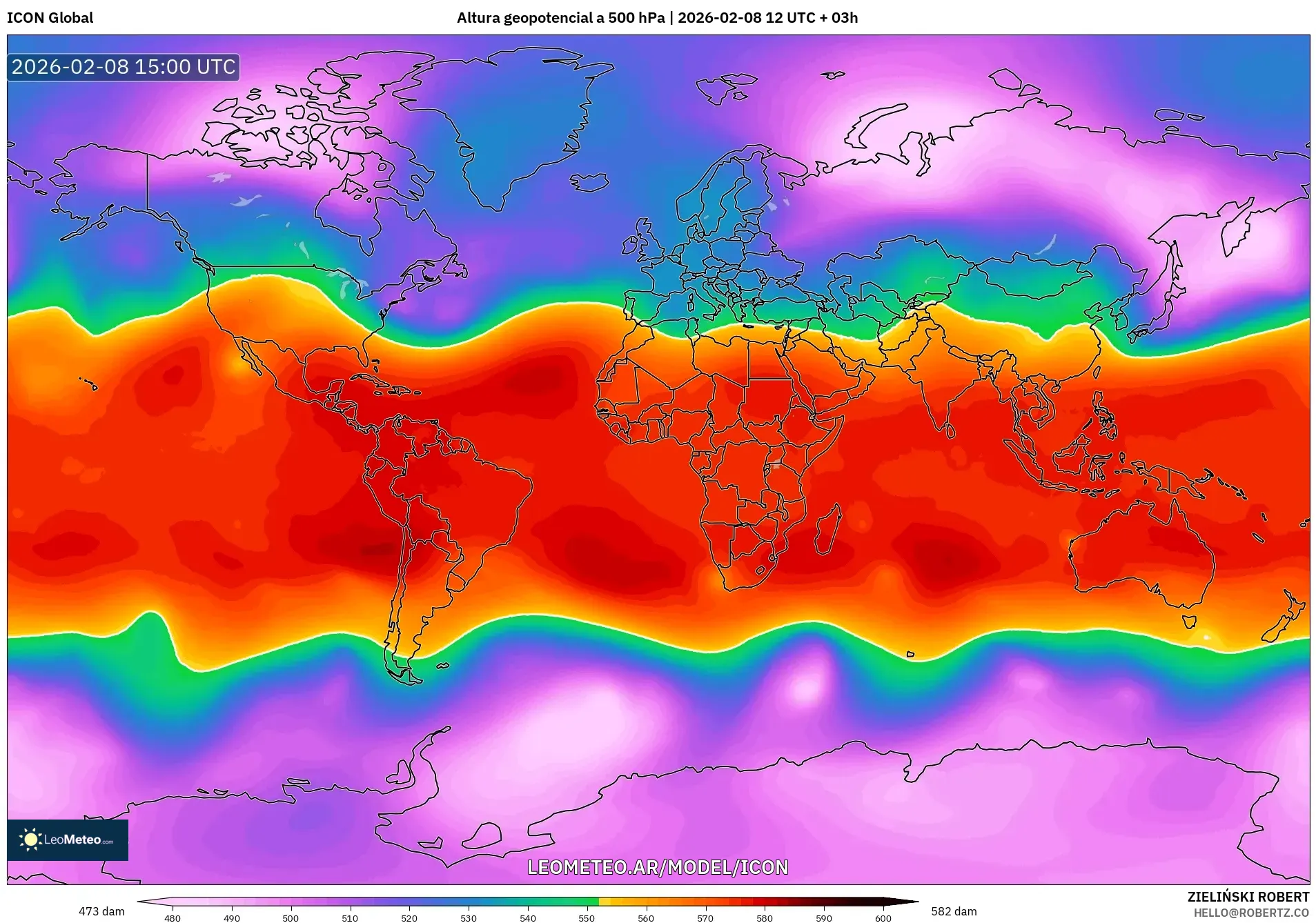 ICON model - Mundo, Altura geopotencial a 500 hPa