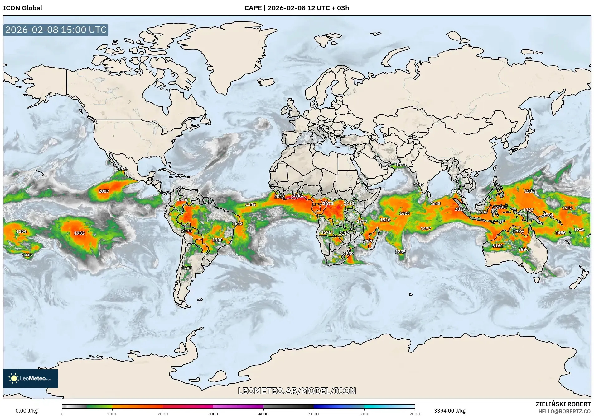 ICON model - Mundo, CAPE