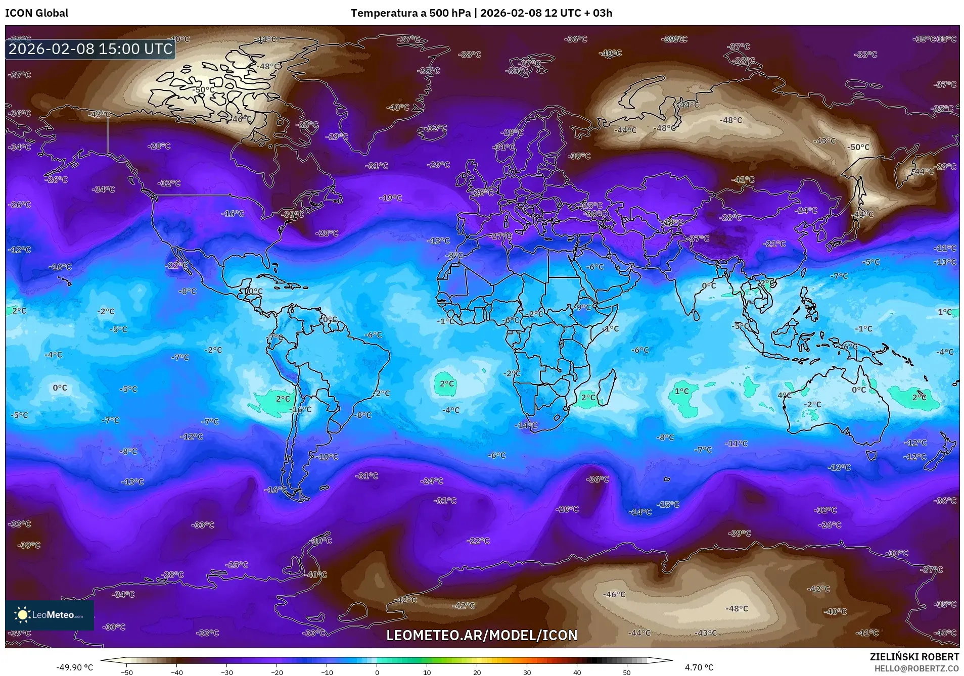 ICON model - Mundo, Temperatura a 500 hPa