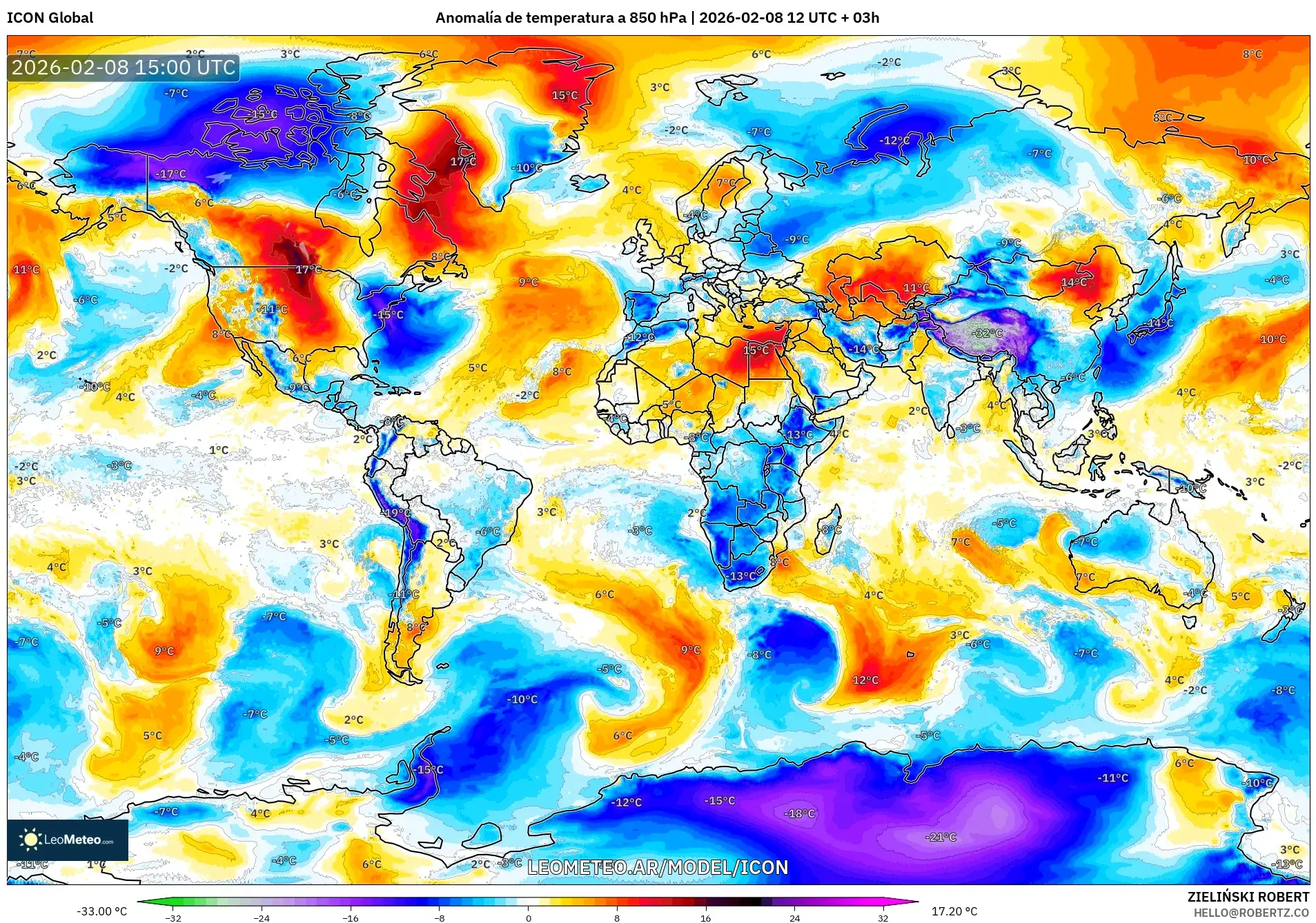 ICON model - Mundo, Anomalía de temperatura a 850 hPa