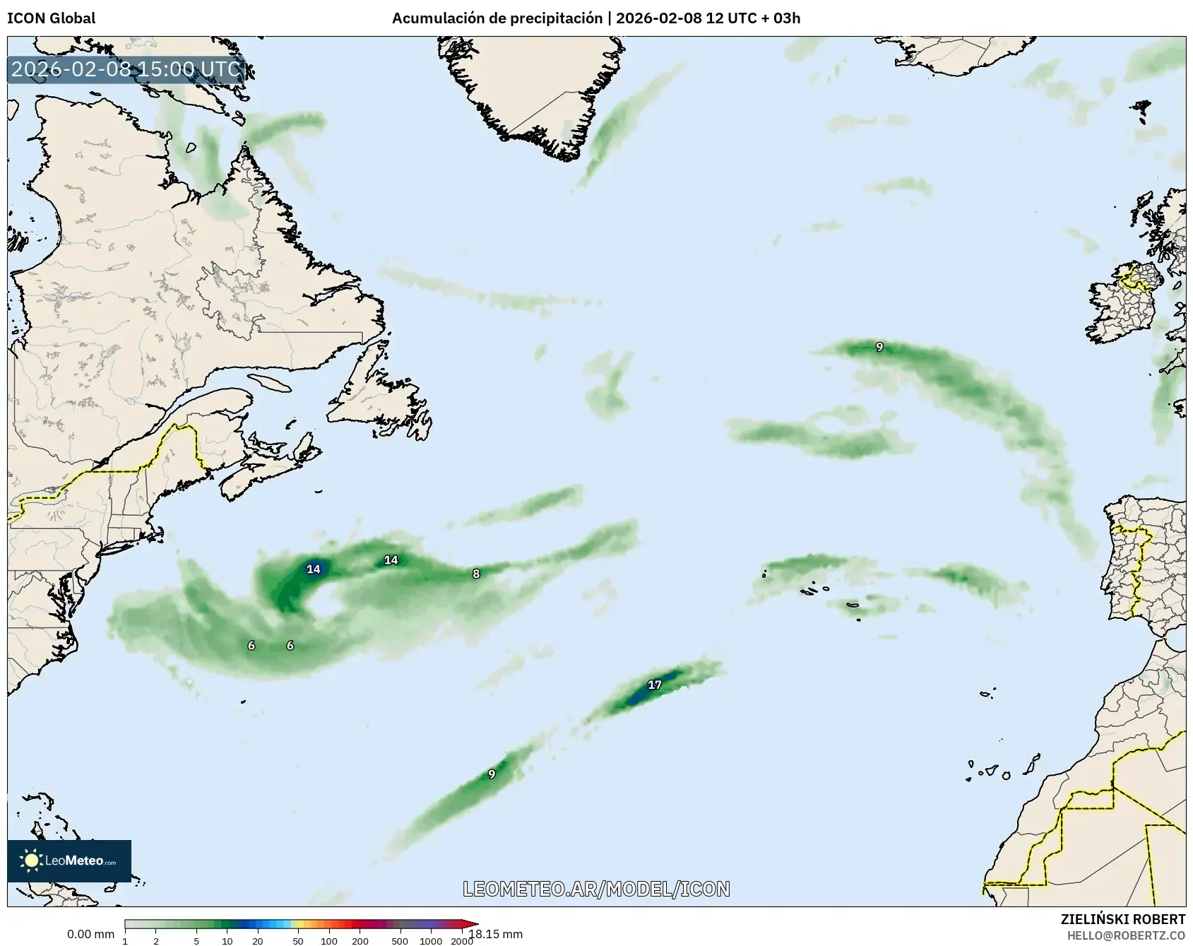 ICON model - Norte Atlántico, Acumulación de precipitación