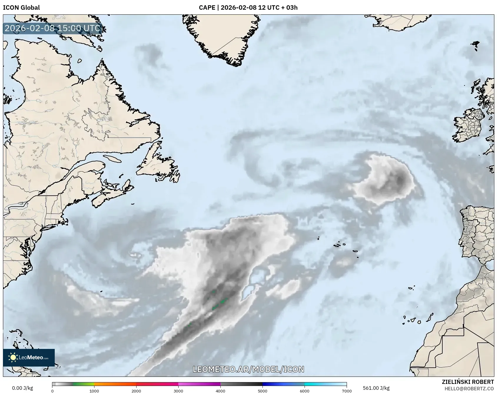 ICON model - Norte Atlántico, CAPE