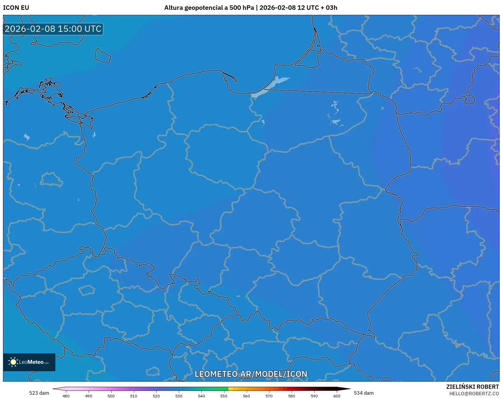 ICON model - Polonia, Altura geopotencial a 500 hPa