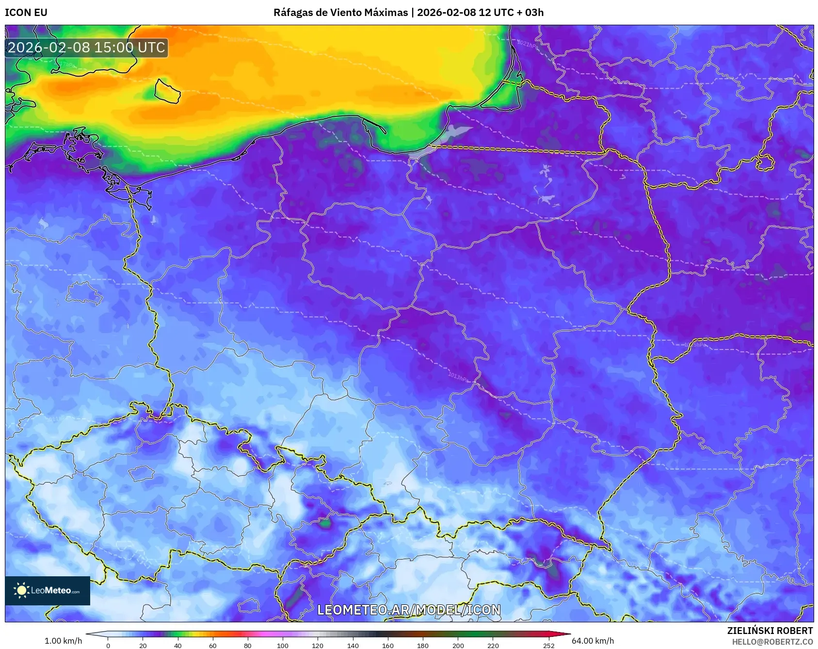 ICON model - Polonia, Ráfagas de Viento Máximas