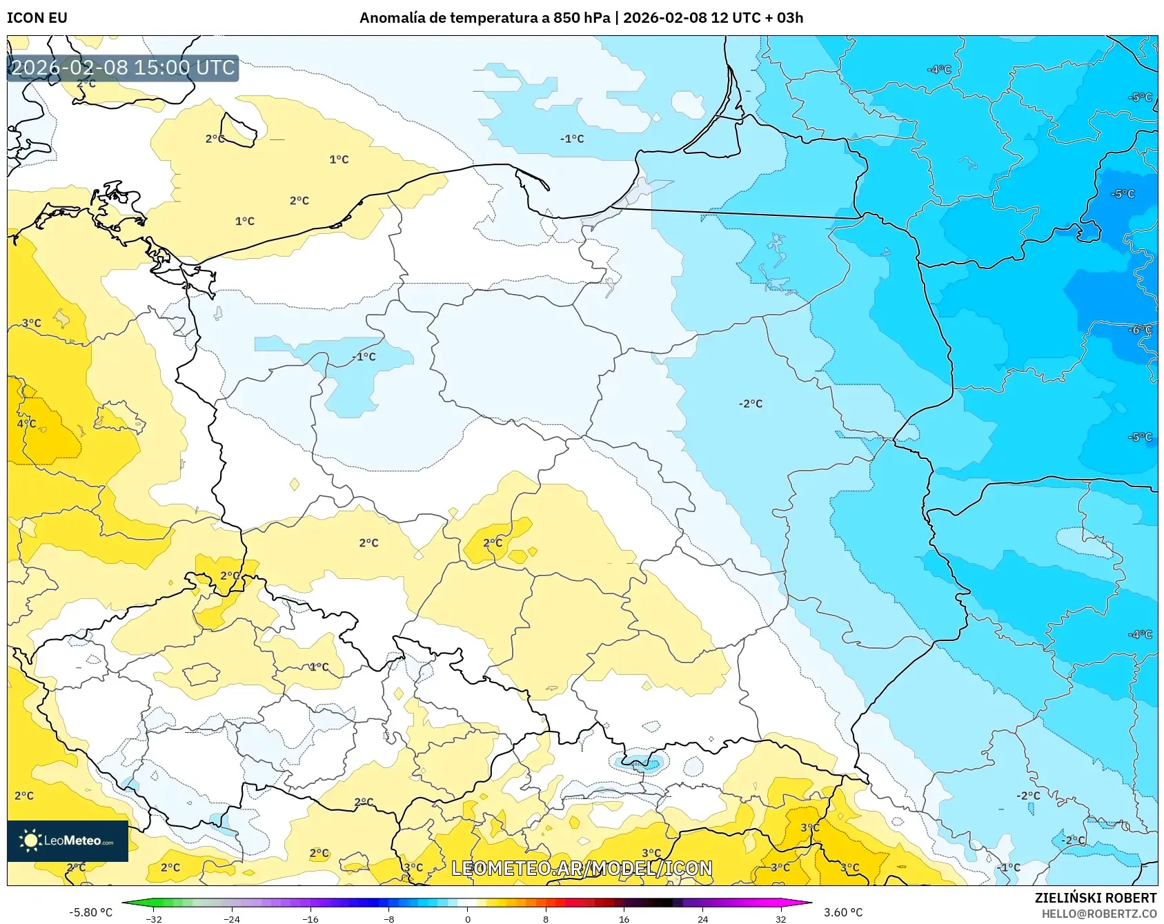 ICON model - Polonia, Anomalía de temperatura a 850 hPa
