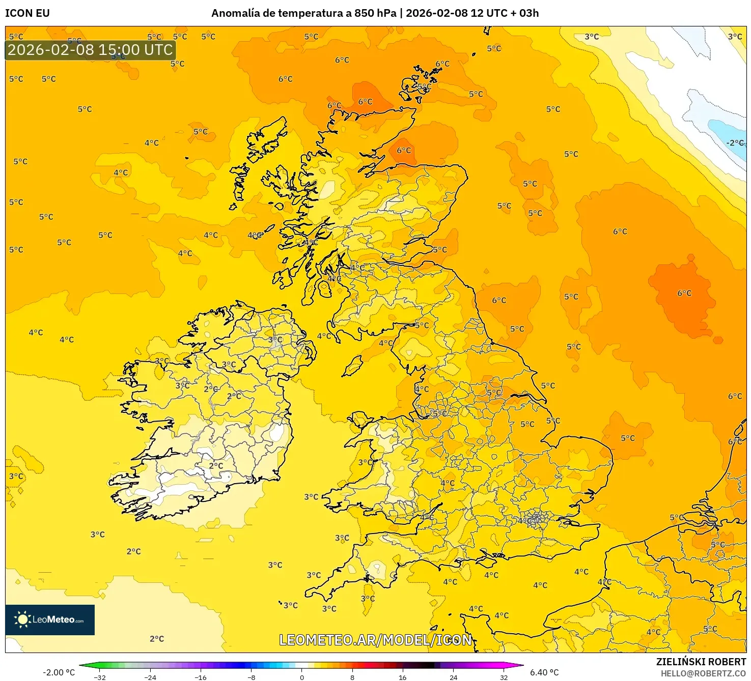 ICON model - Reino Unido, Anomalía de temperatura a 850 hPa