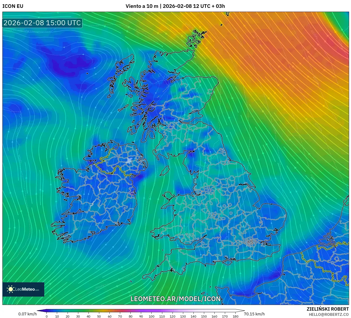 ICON model - Reino Unido, Viento a 10 m