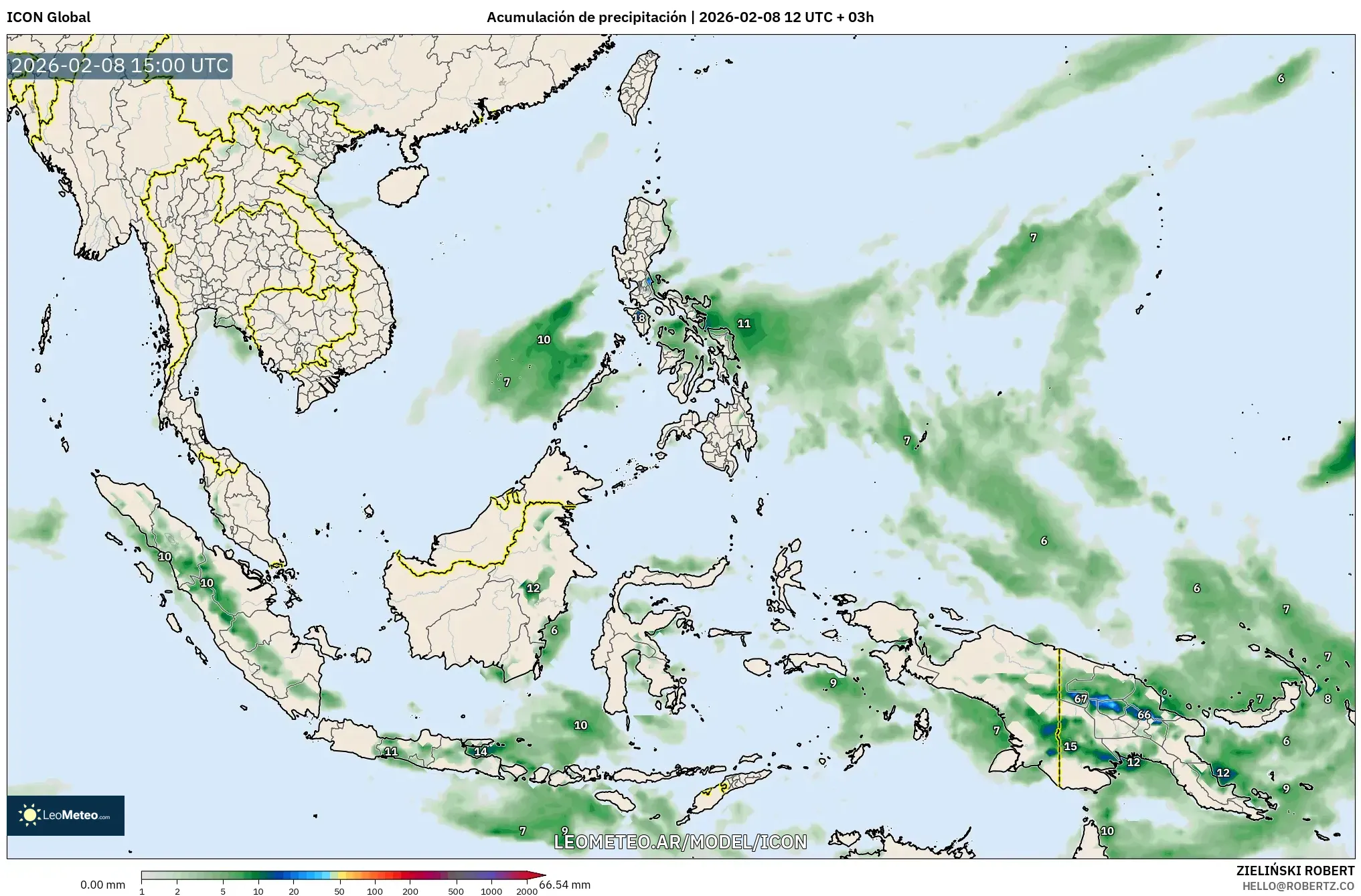 ICON model - Sudeste Asiático, Acumulación de precipitación
