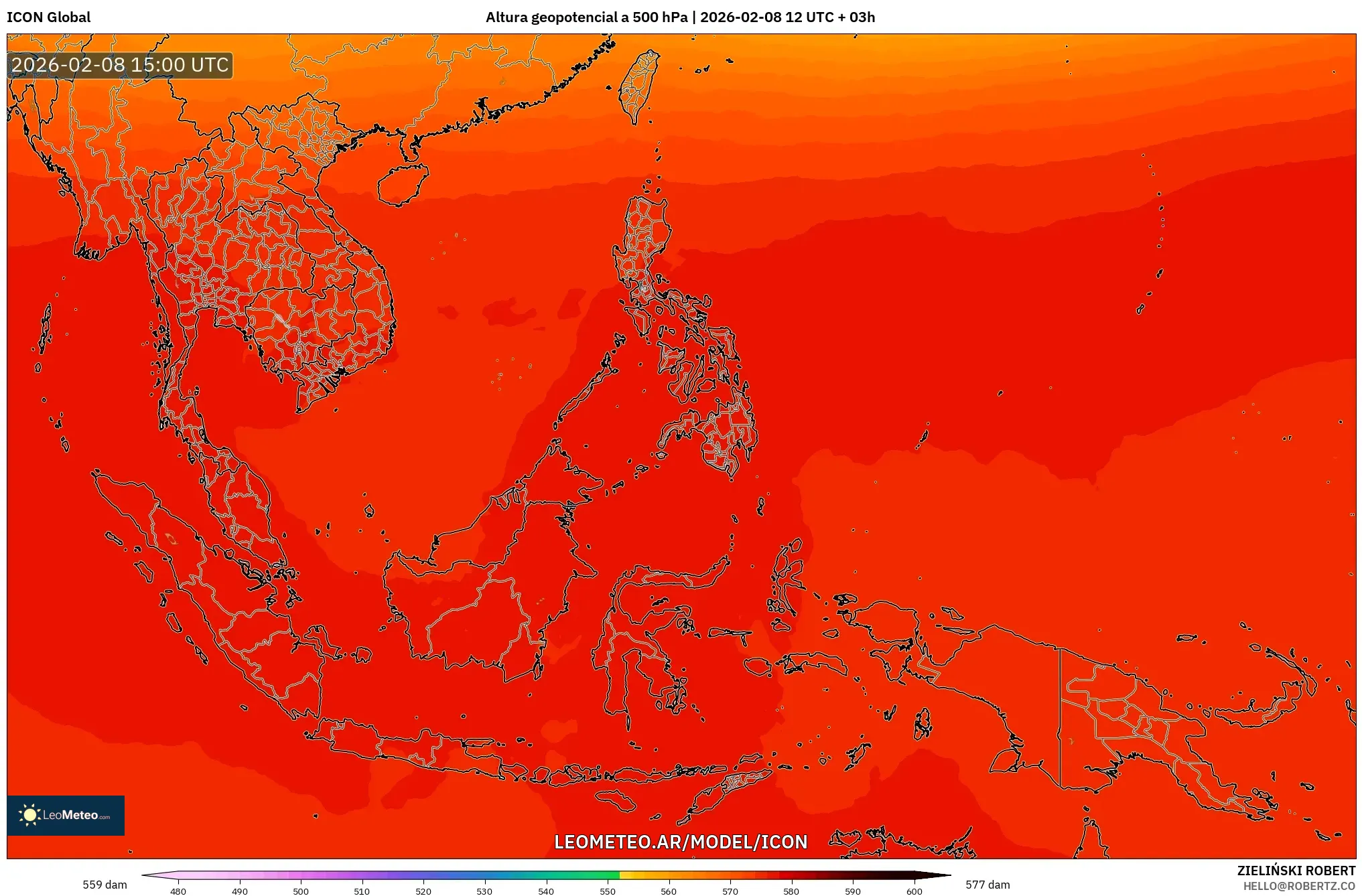 ICON model - Sudeste Asiático, Altura geopotencial a 500 hPa
