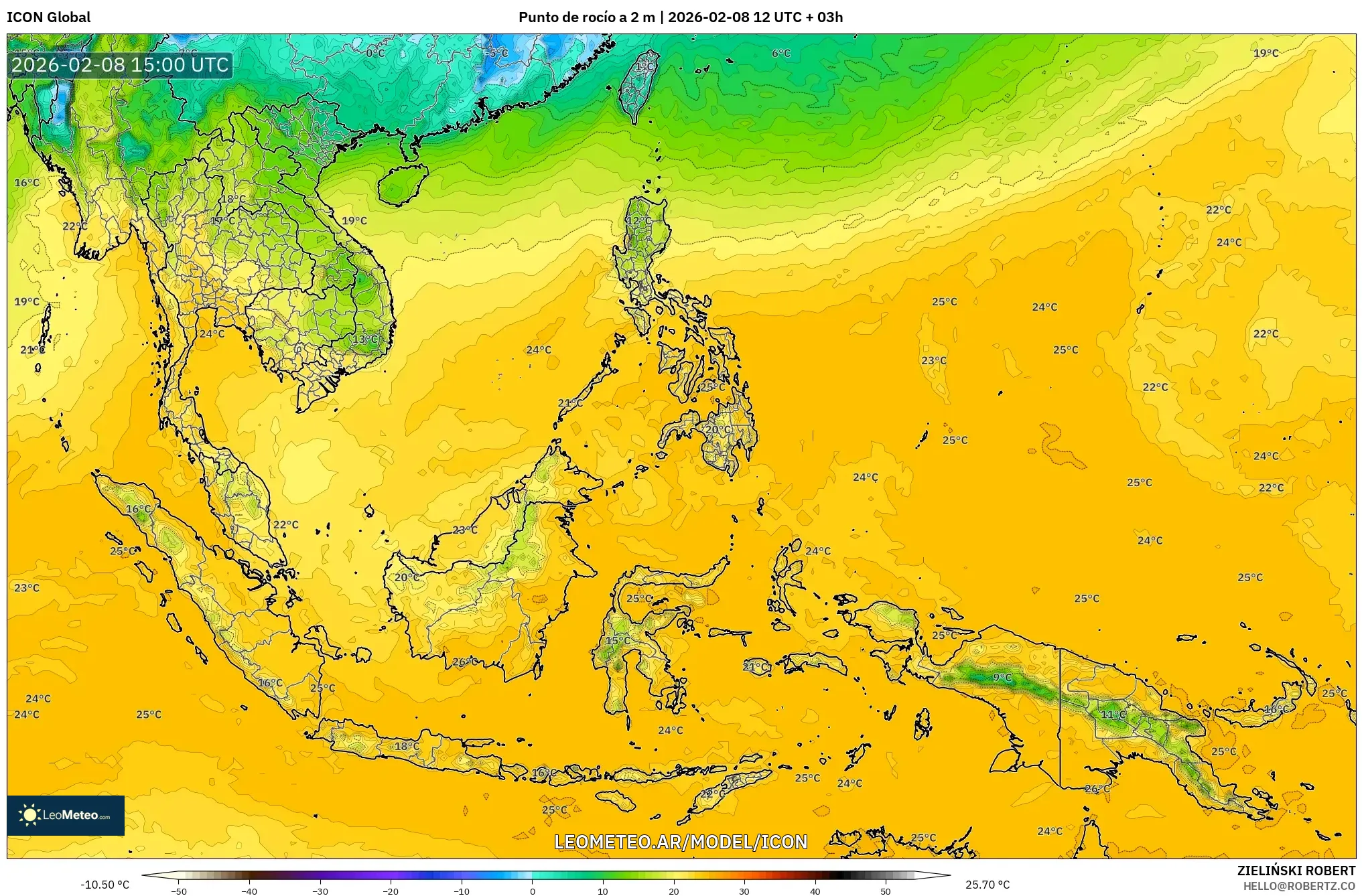 ICON model - Sudeste Asiático, Punto de rocío a 2 m