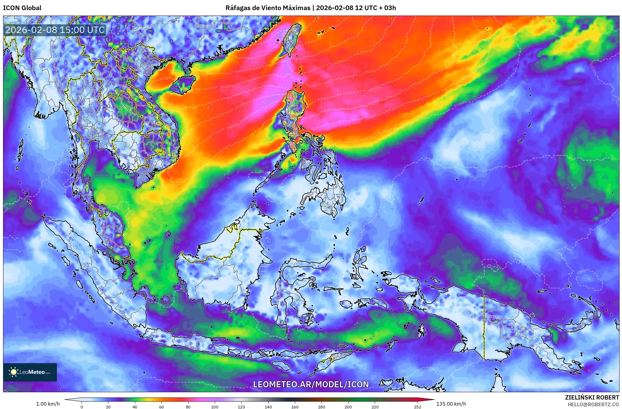 ICON model - Sudeste Asiático, Ráfagas de Viento Máximas