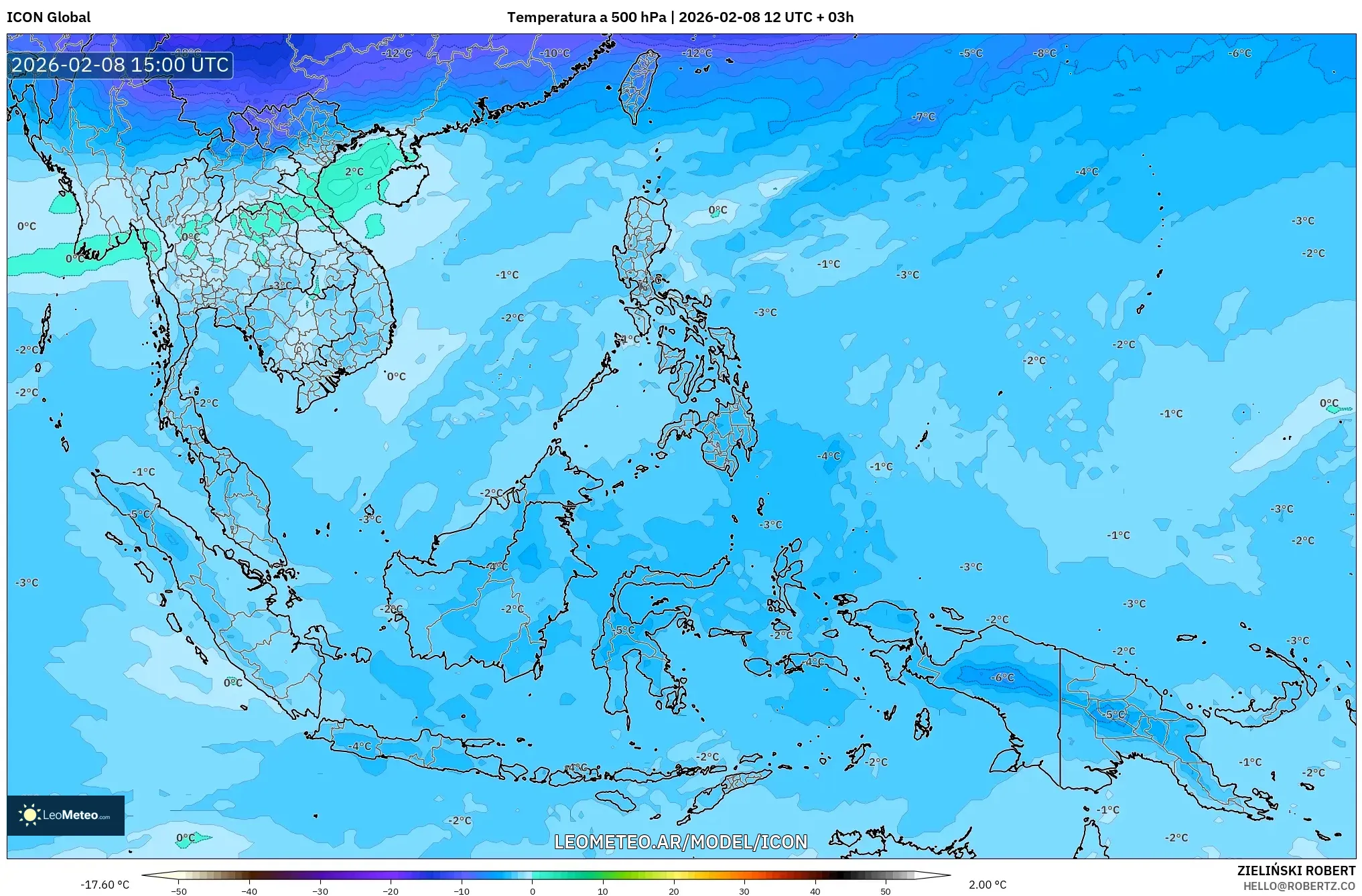 ICON model - Sudeste Asiático, Temperatura a 500 hPa