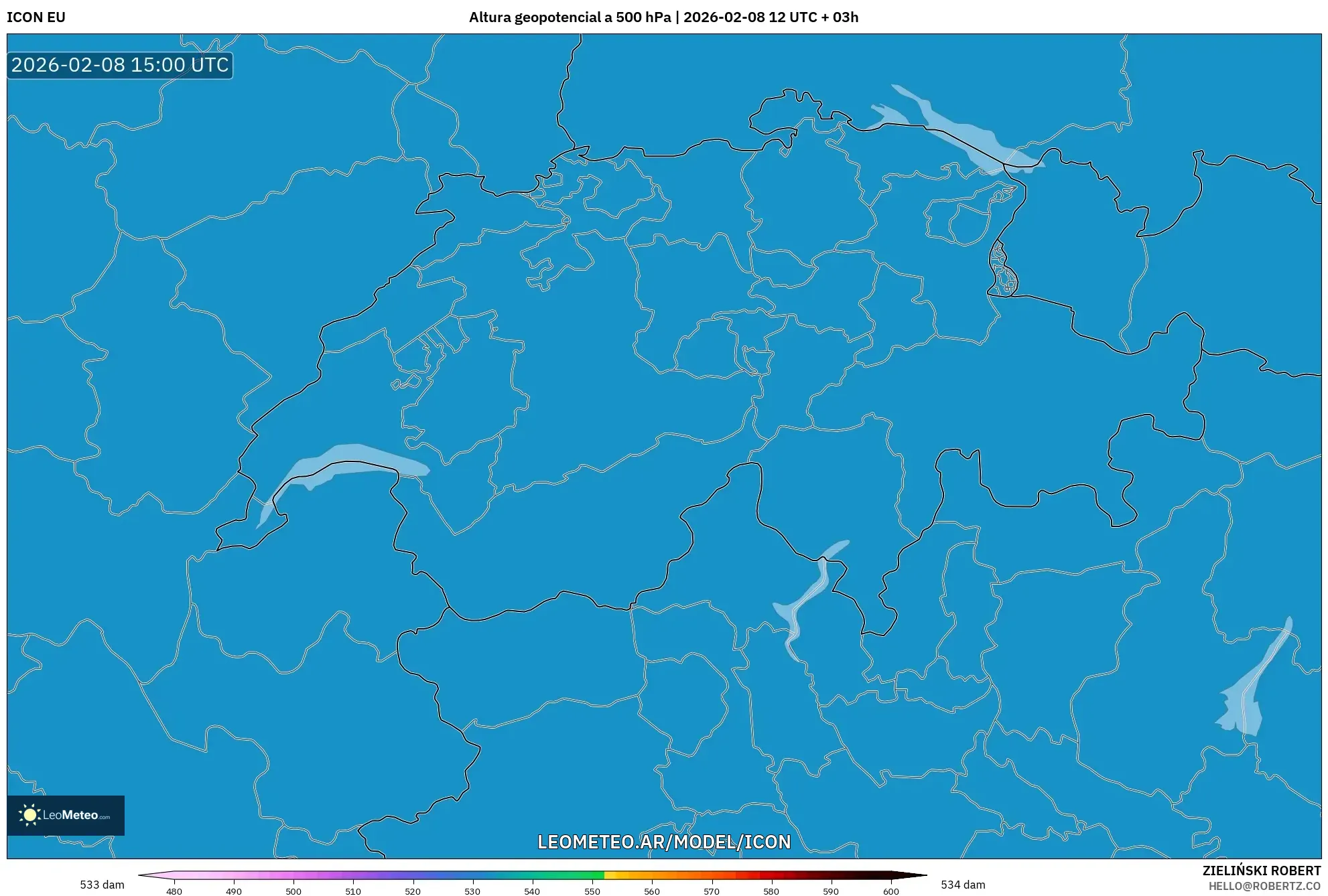 ICON model - Suiza, Altura geopotencial a 500 hPa