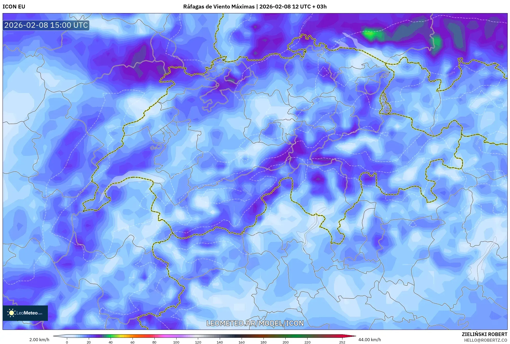 ICON model - Suiza, Ráfagas de Viento Máximas