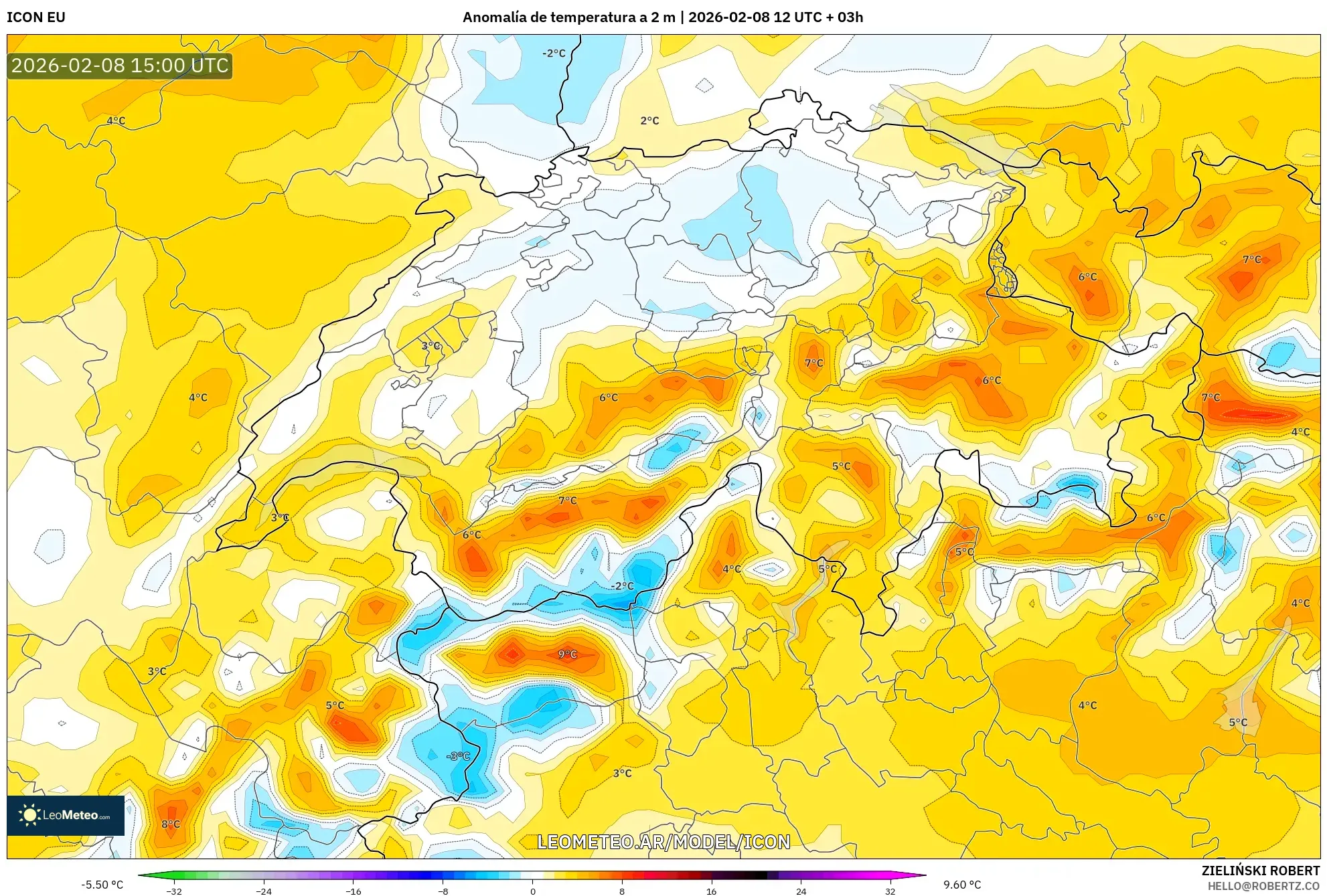 ICON model - Suiza, Anomalía de temperatura a 2 m