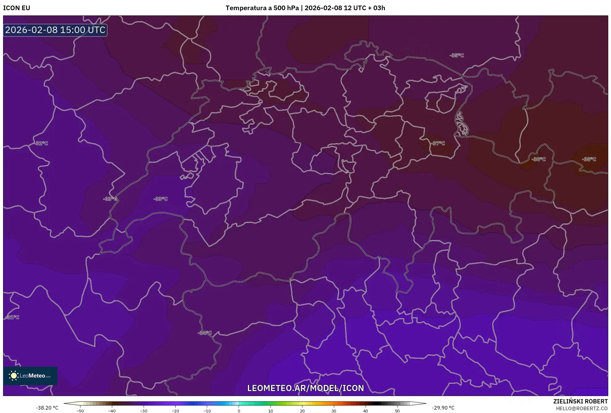 ICON model - Suiza, Temperatura a 500 hPa