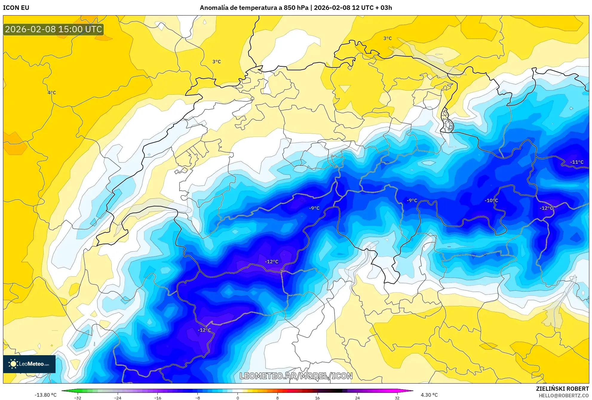 ICON model - Suiza, Anomalía de temperatura a 850 hPa