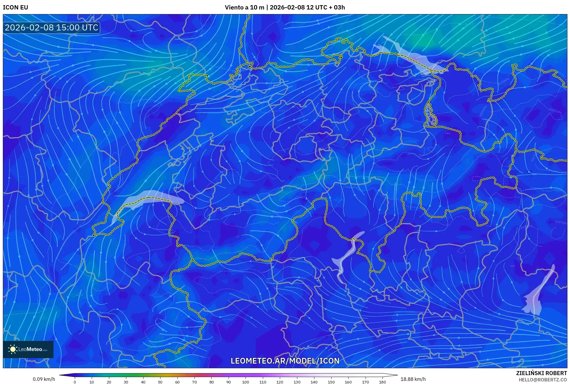 ICON model - Suiza, Viento a 10 m