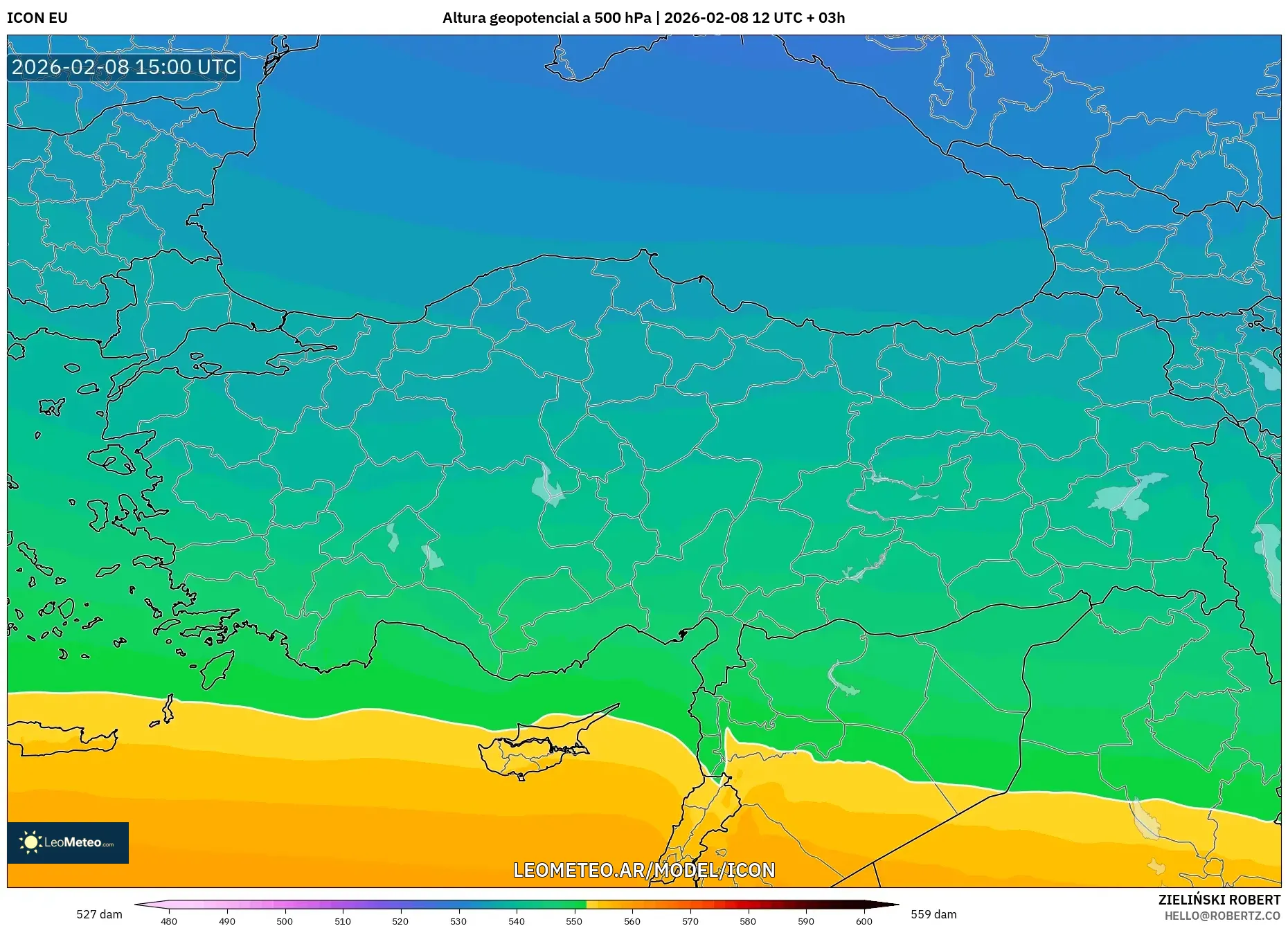 ICON model - Turquía, Altura geopotencial a 500 hPa