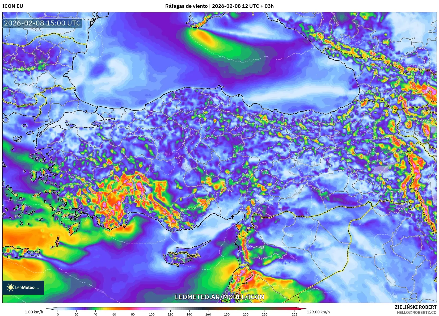 ICON model - Turquía, Ráfagas de viento