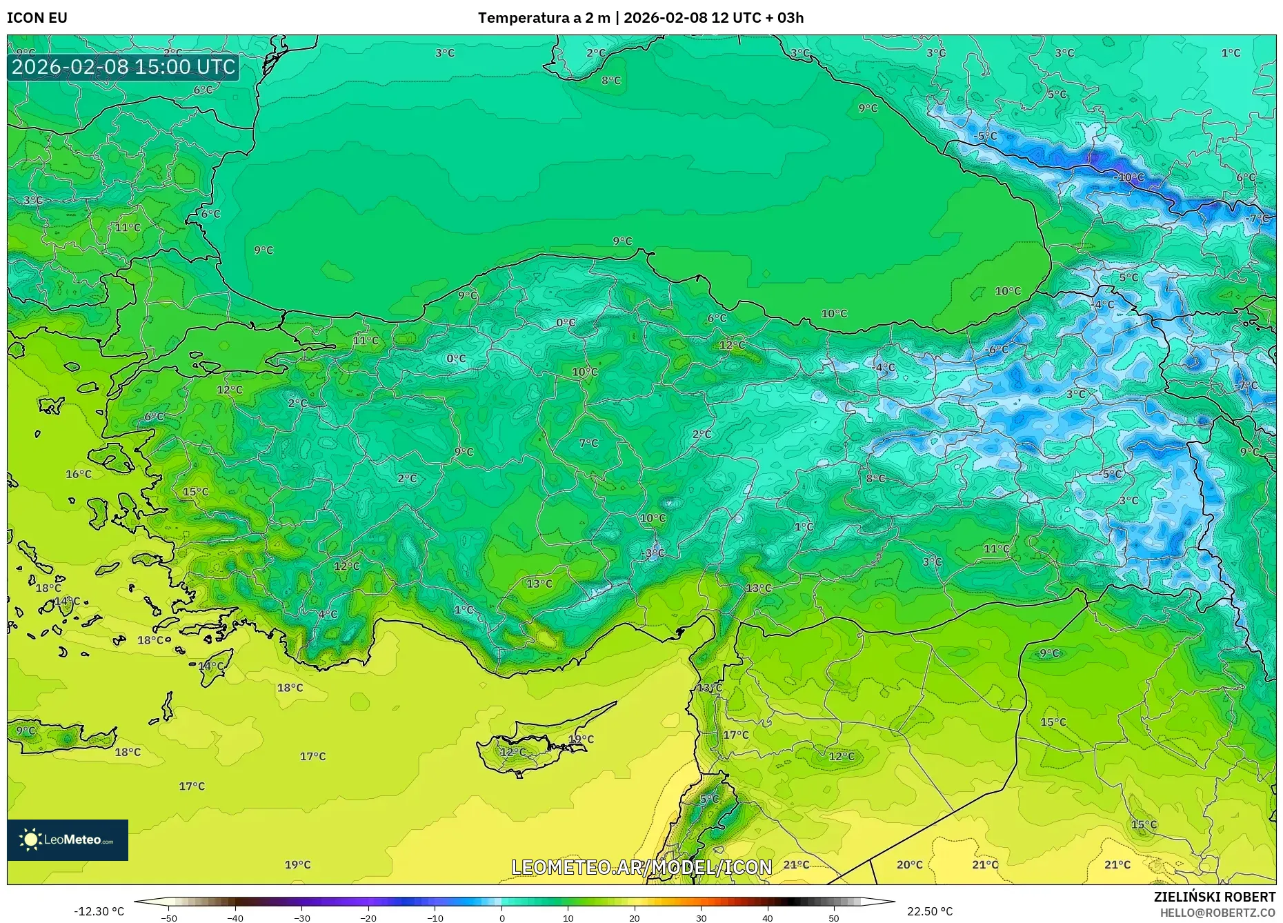 ICON model - Turquía, Temperatura a 2 m