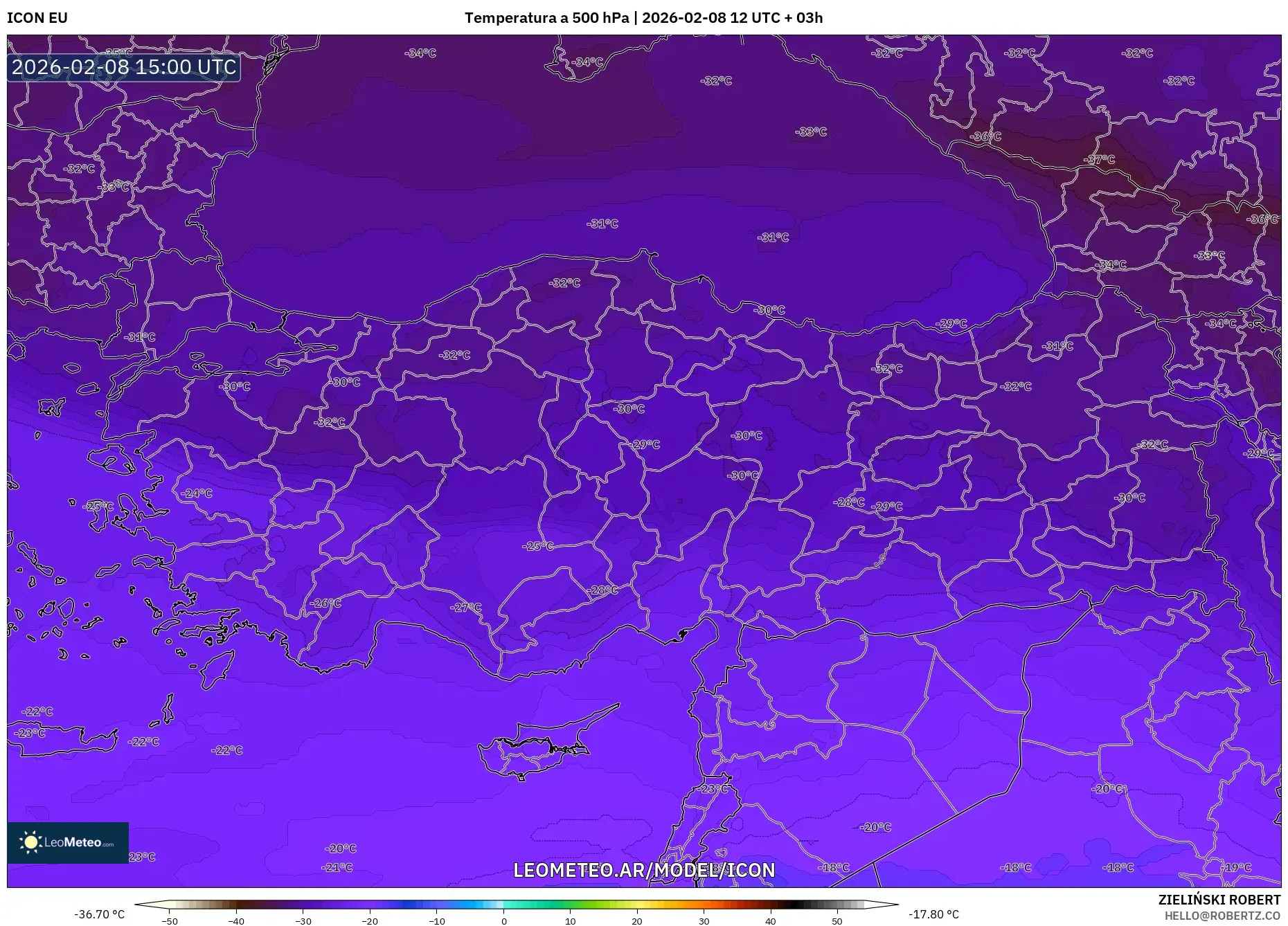 ICON model - Turquía, Temperatura a 500 hPa