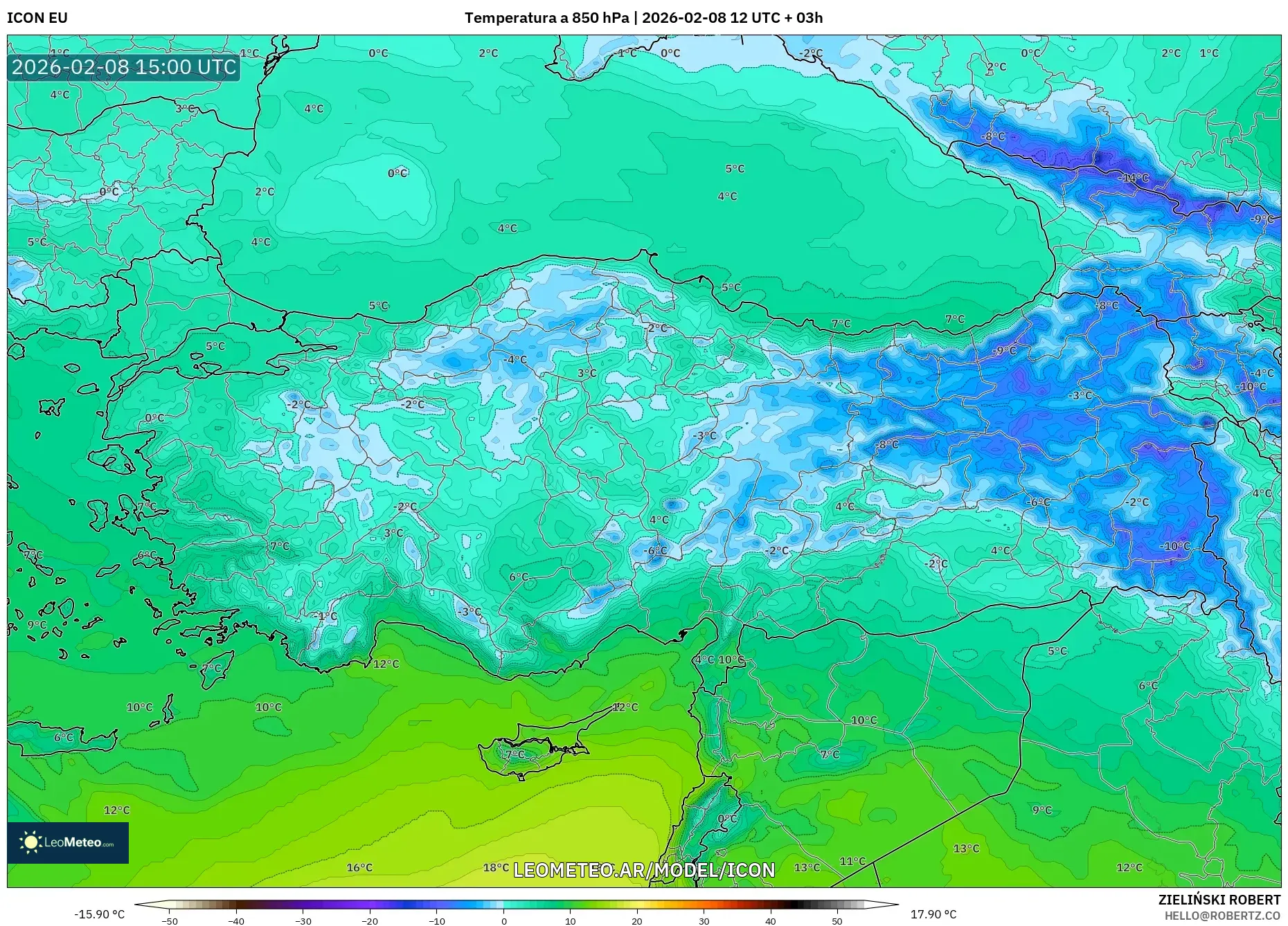 ICON model - Turquía, Temperatura a 850 hPa