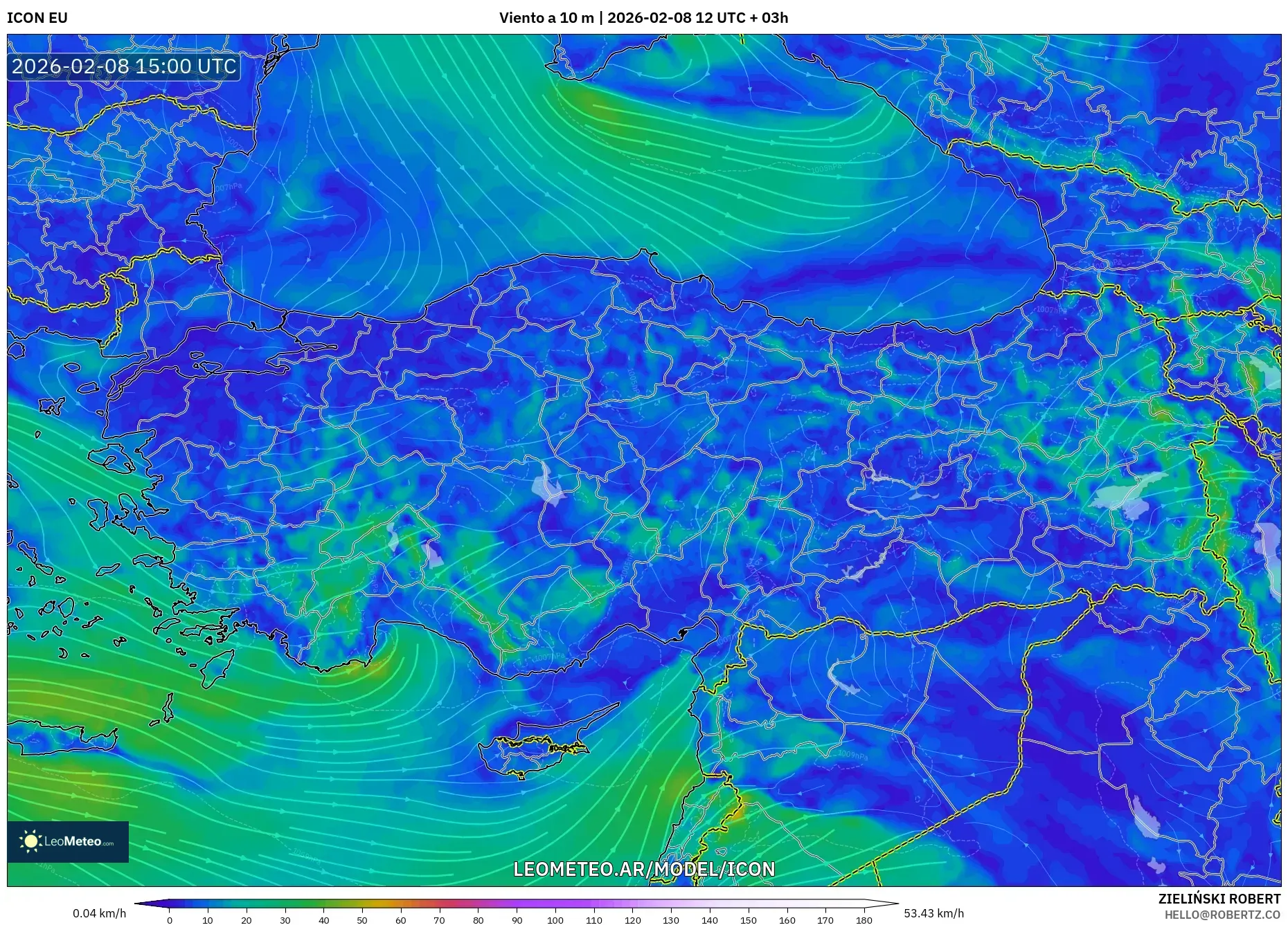 ICON model - Turquía, Viento a 10 m