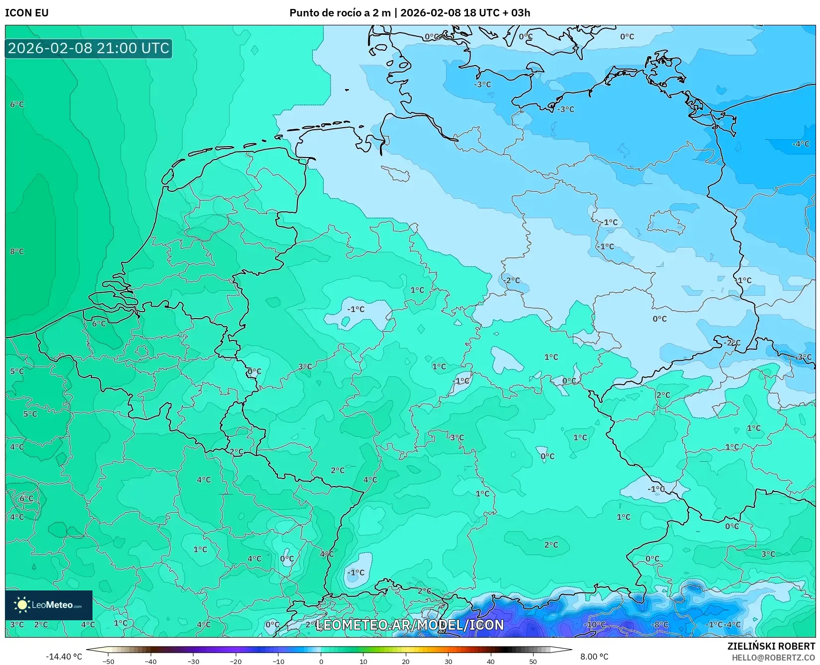 ICON model - Alemania, Punto de rocío a 2 m