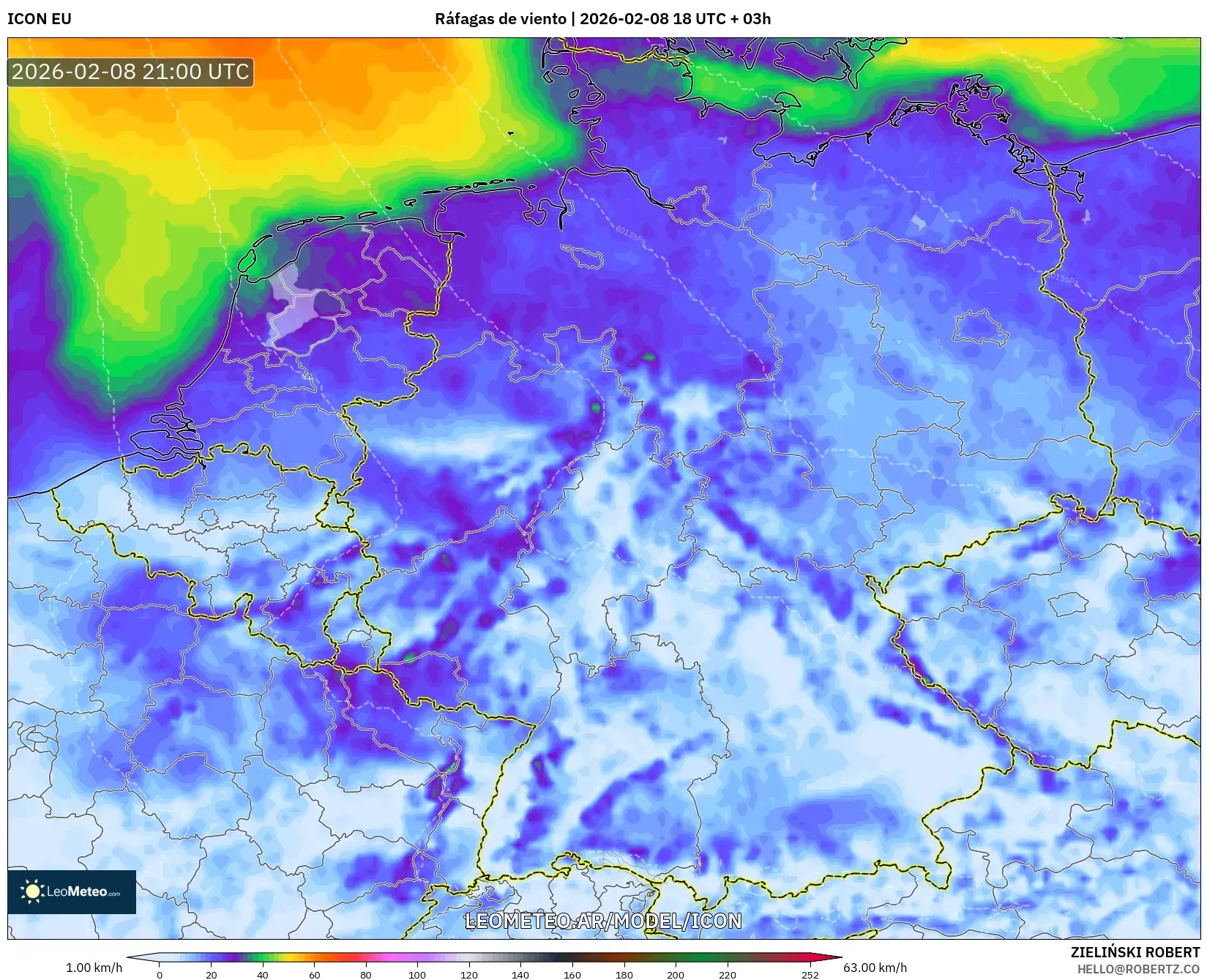 ICON model - Alemania, Ráfagas de viento