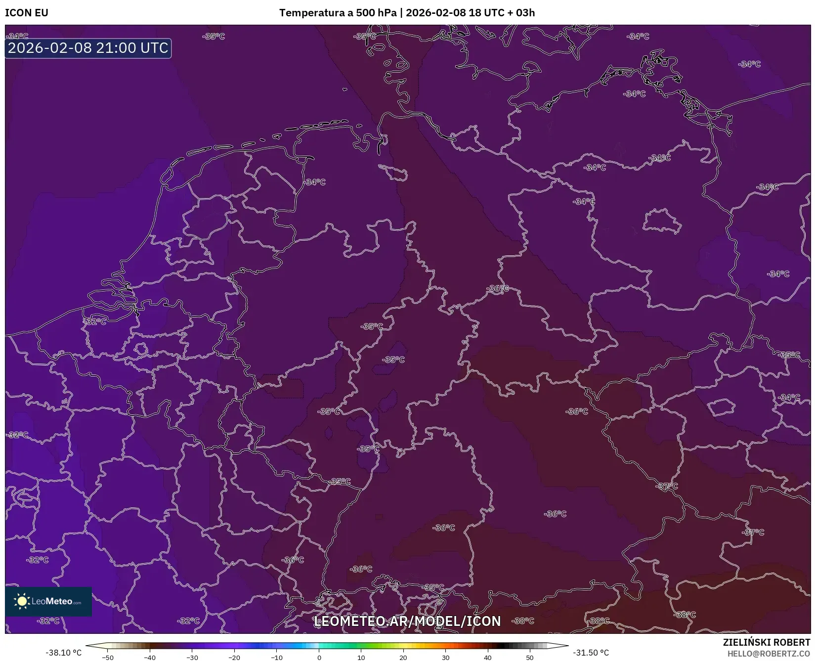 ICON model - Alemania, Temperatura a 500 hPa