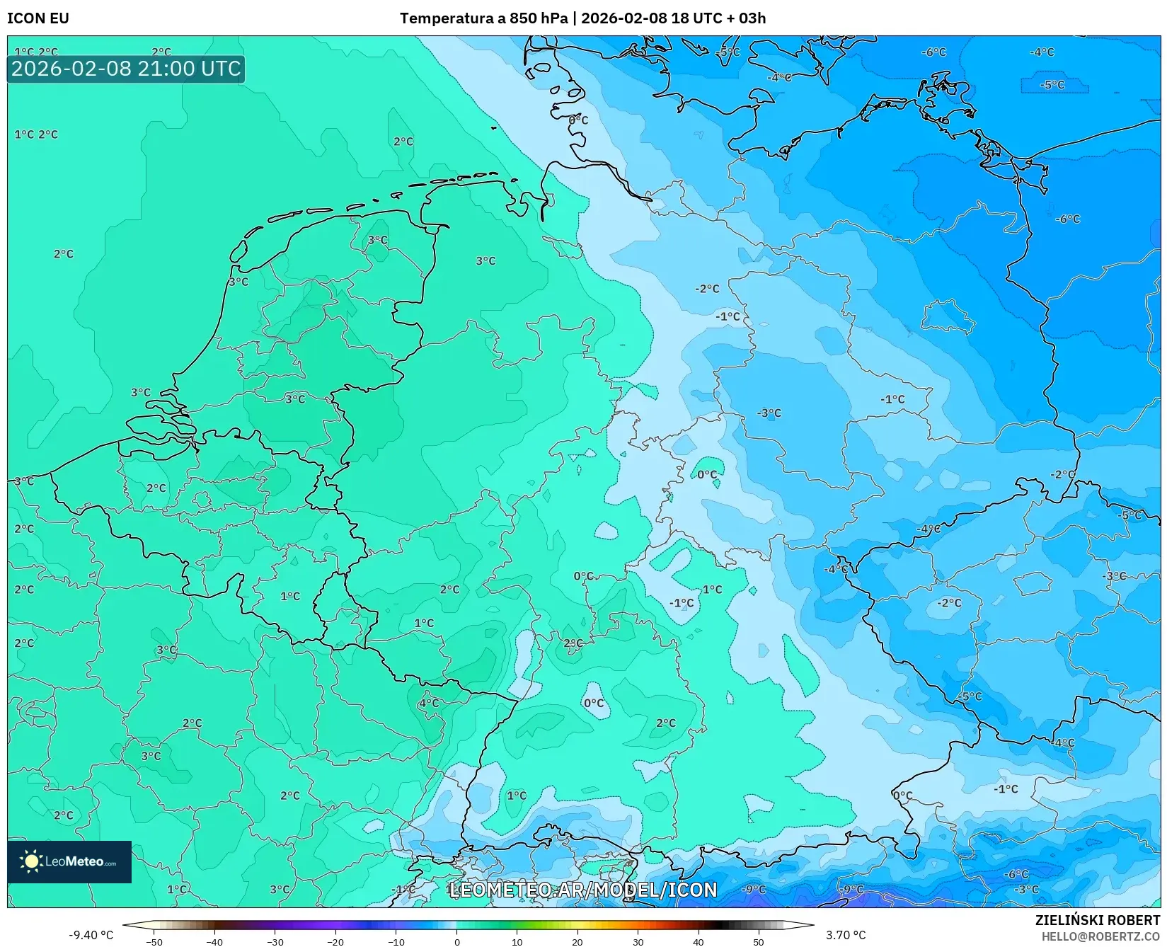 ICON model - Alemania, Temperatura a 850 hPa