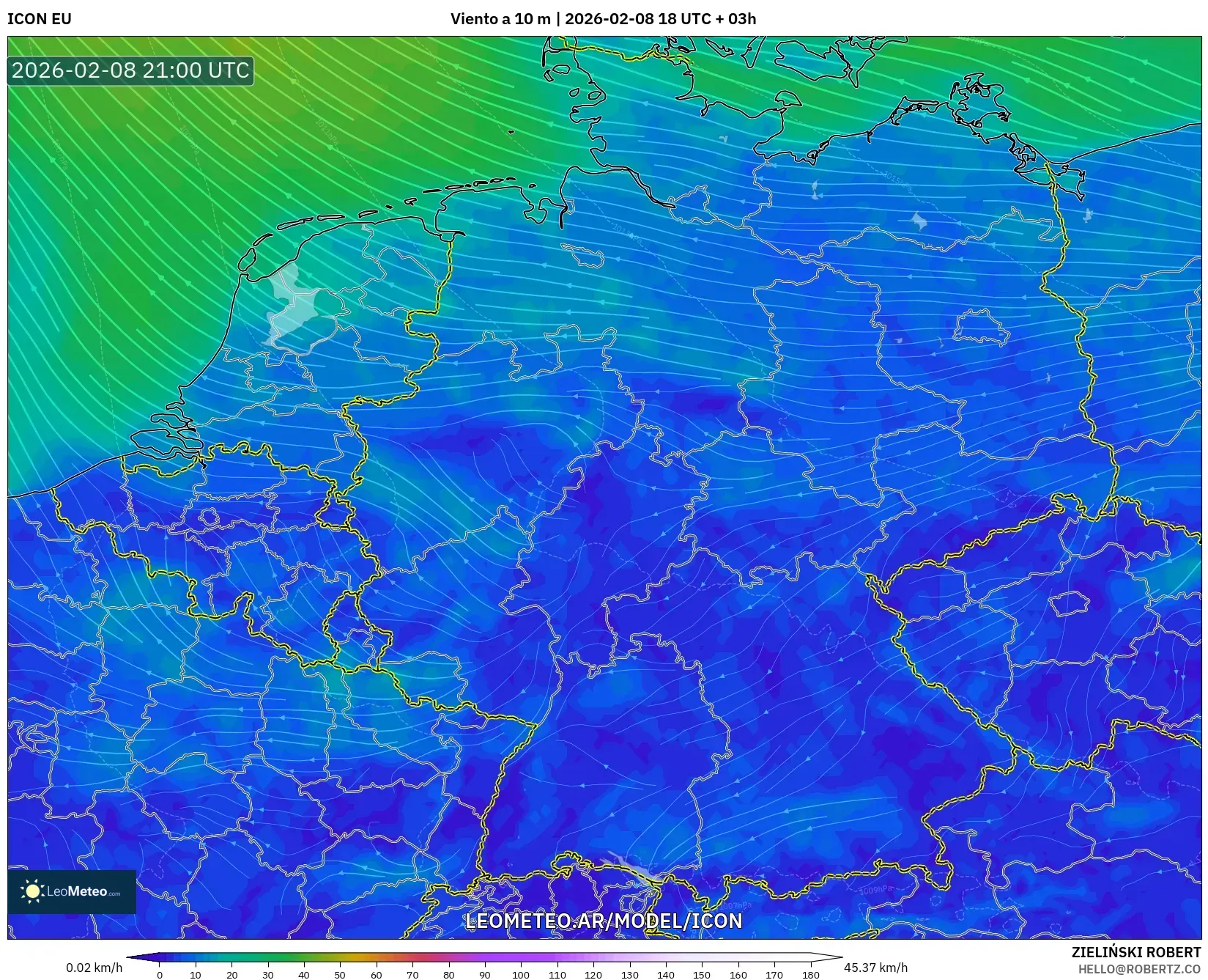 ICON model - Alemania, Viento a 10 m